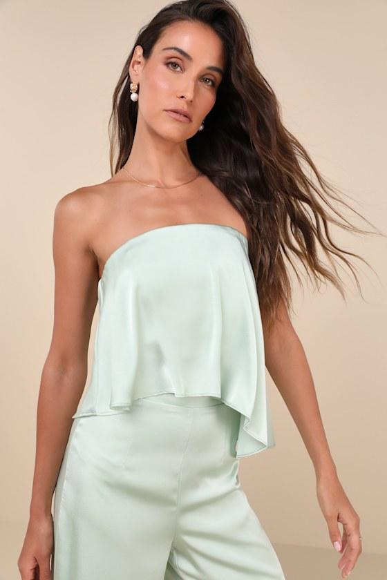 Sincerely Exceptional Sage Satin Strapless Two-Piece Jumpsuit Product Image