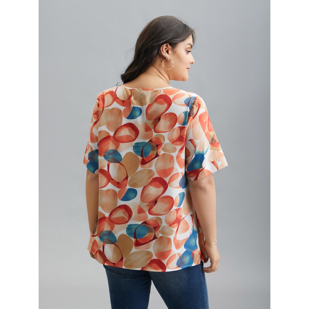 Plus Size Salmon Multi-Color Drops Round Neck Blouse Women Elegant Half Sleeve Round Neck Everyday Blouses BloomChic 28/5X Product Image