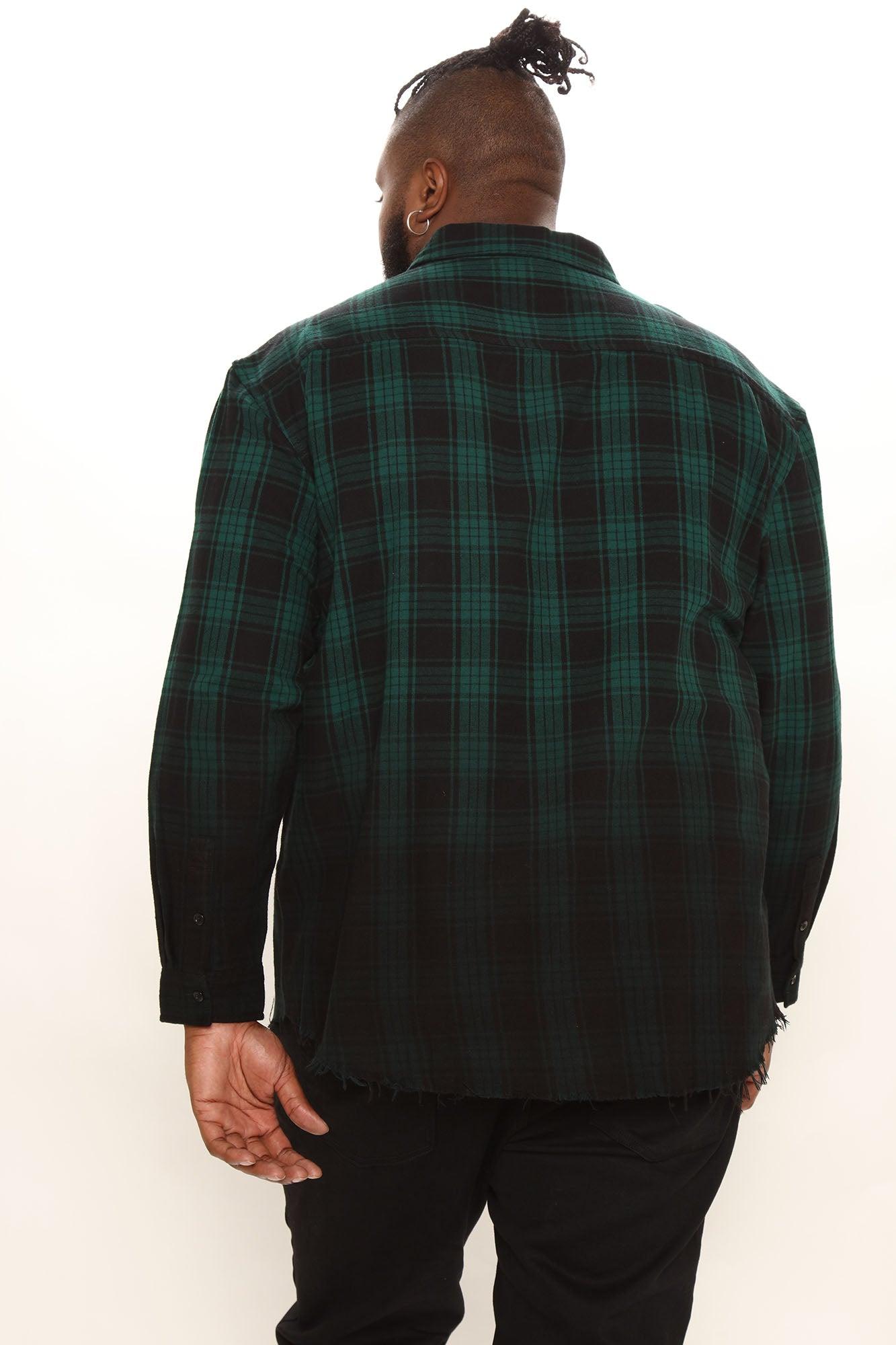 Sunset Dip Dye Flannel Shirt - Green/Black Product Image