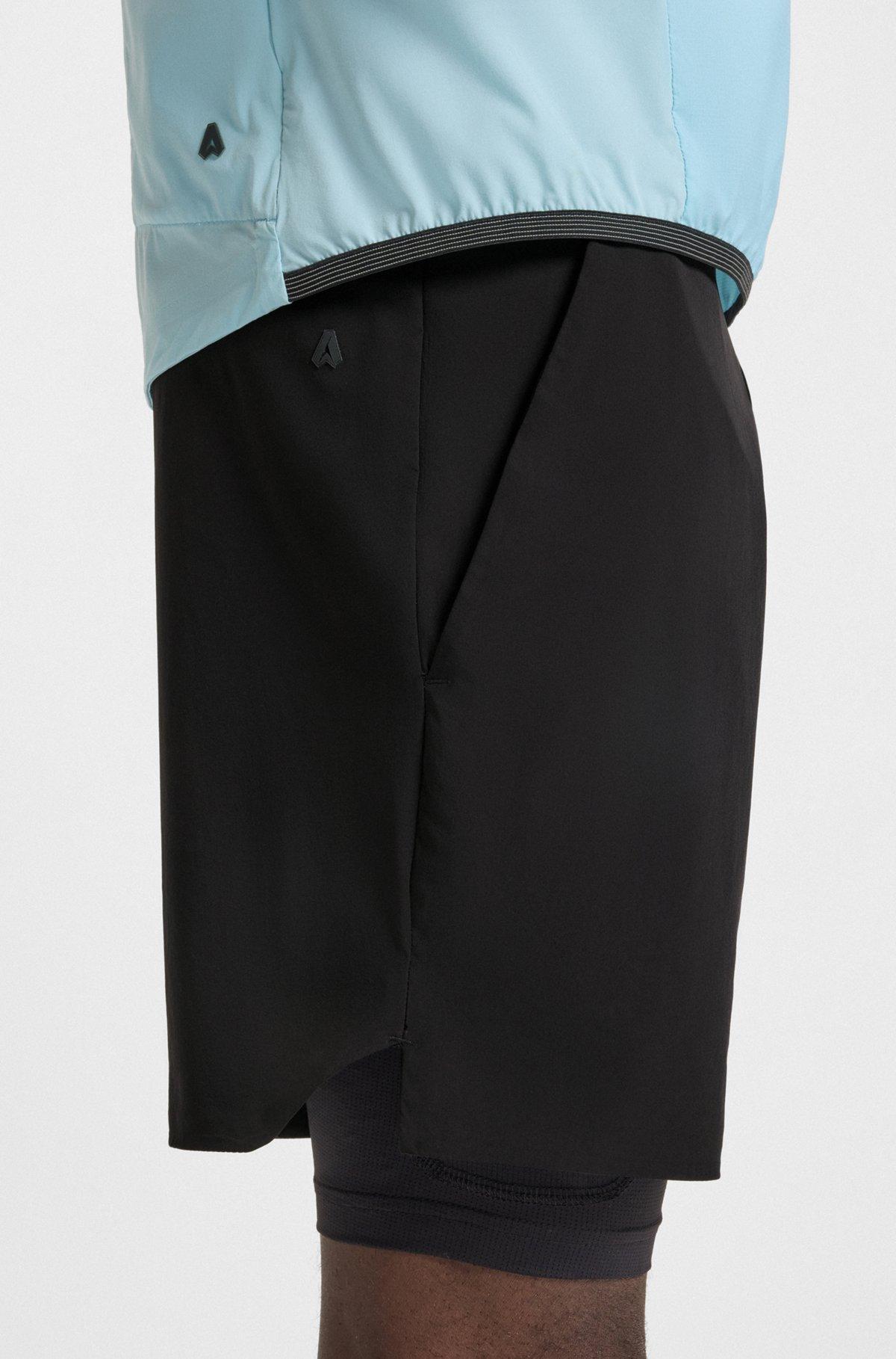 BOSS - Active double-layer shorts in quick-dry fabric - Black Product Image