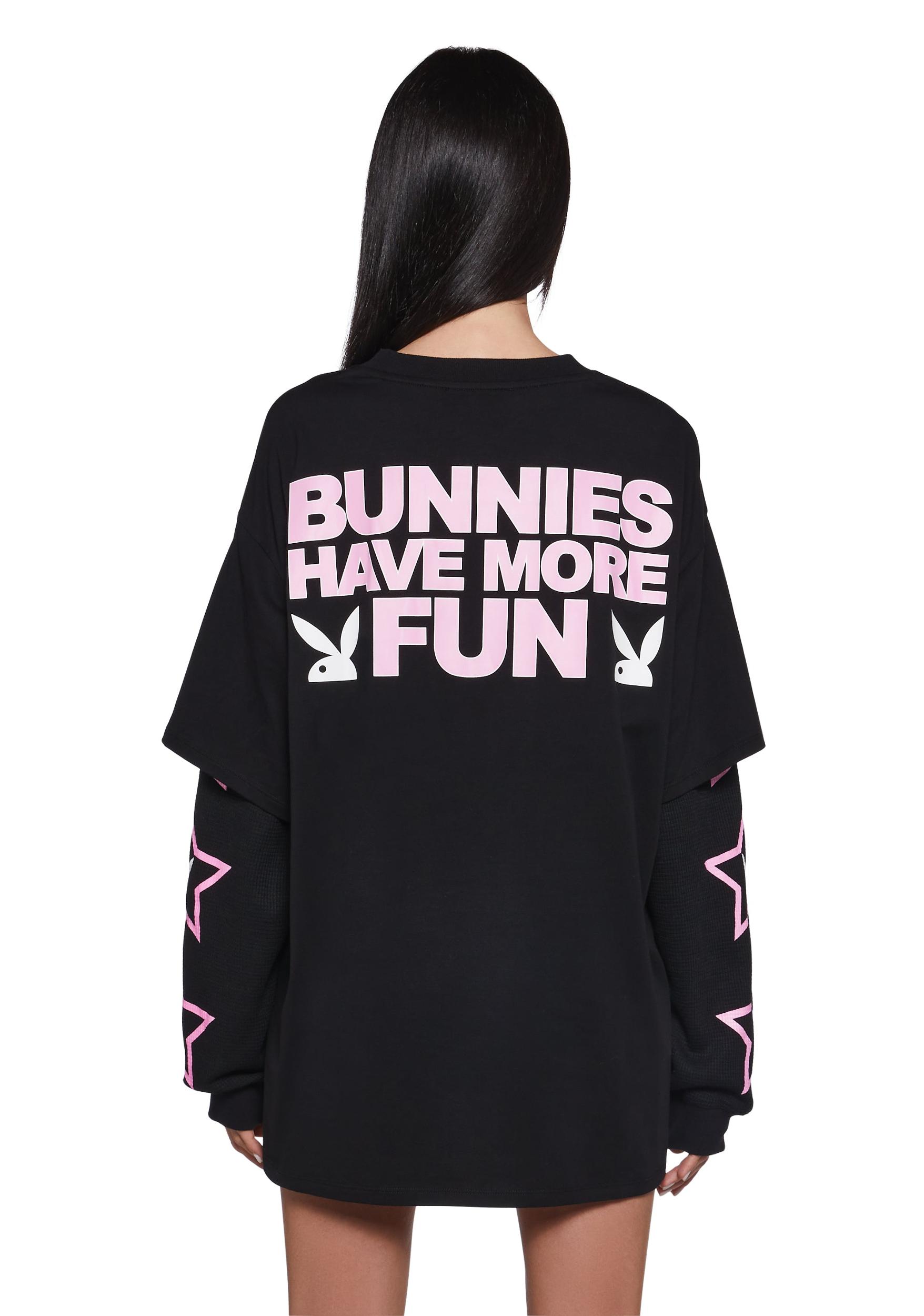 Dolls Kill x Playboy Logo Bunnies Playmate Have More Fun Graphic Long Sleeve Top - Black Product Image
