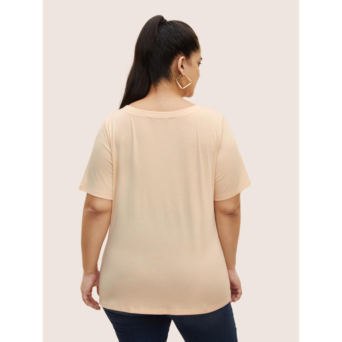 Plus Size Crew Neck Letter Print Contrast T-shirt Apricot Women Casual Contrast Art&design Round Neck Everyday T-shirts BloomChic 18-20/2X Product Image