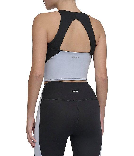 DKNY by Donna Karan Color Block Crew Neck Sleeveless Balance Compression Crop Tank Top Product Image