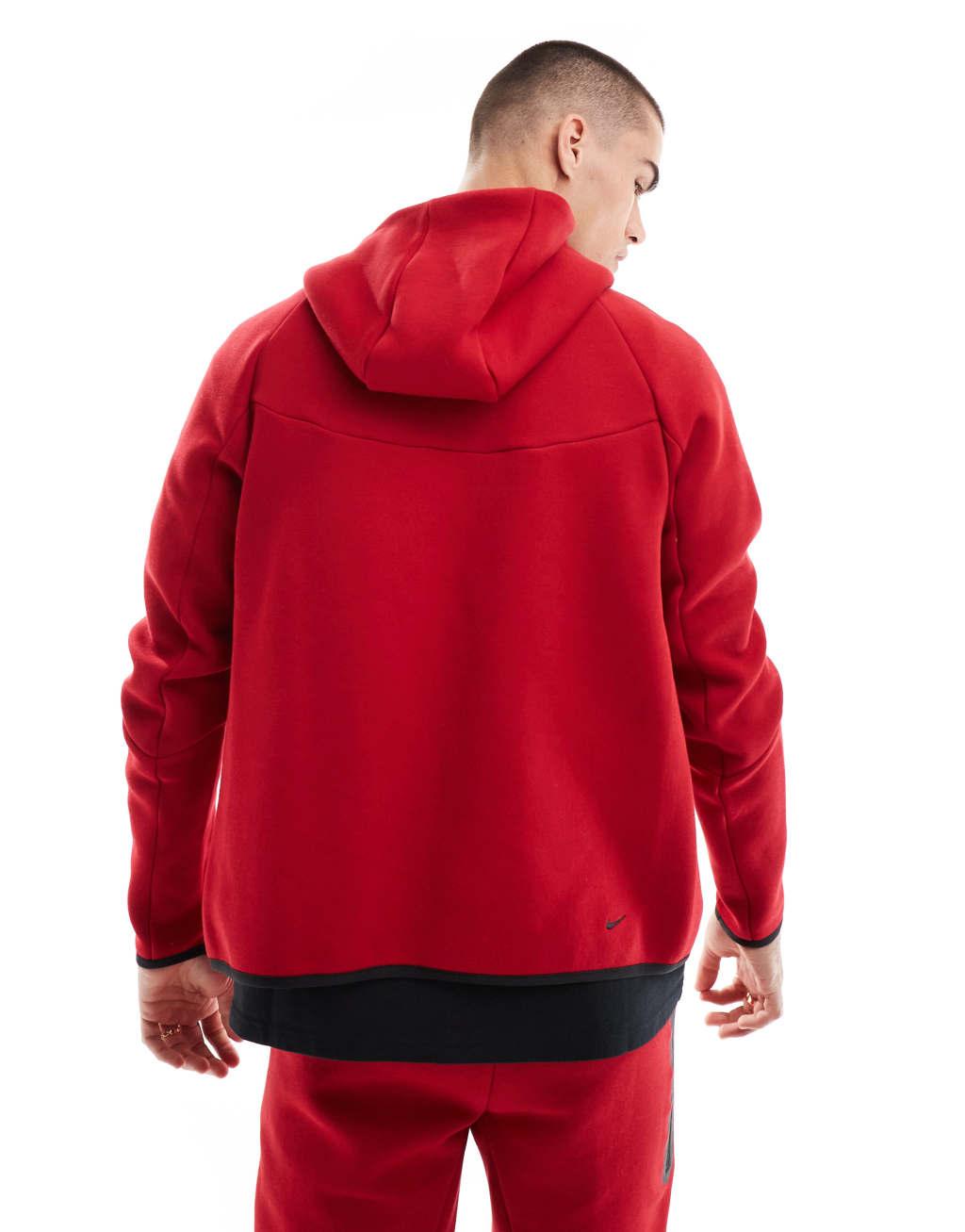 Nike Tech Fleece full zip hoodie in red Product Image