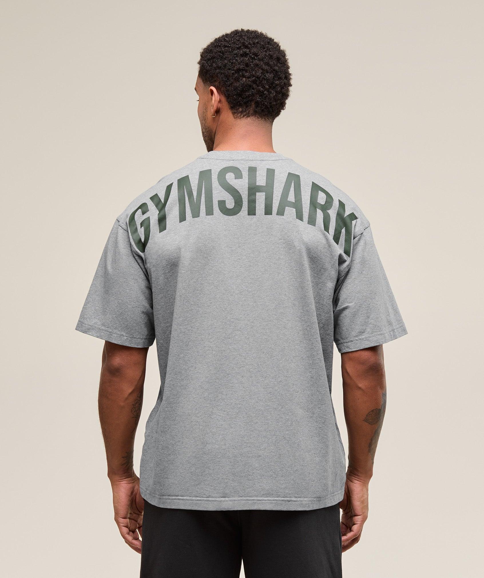 Gymshark Power T-Shirt - Charcoal Core Marl/Trail Green Male Product Image