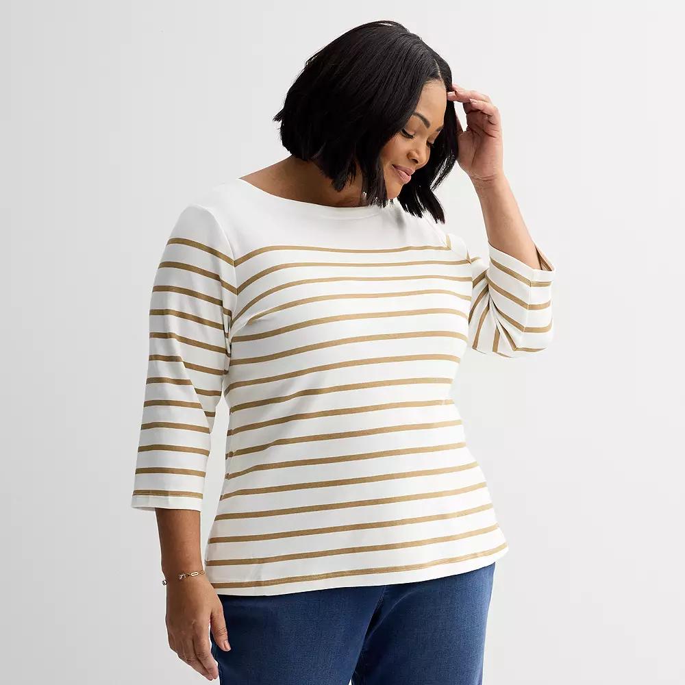 Plus Size Croft & Barrow® Boatneck Top, Women's, Size: 2XL, Green Stripe Product Image