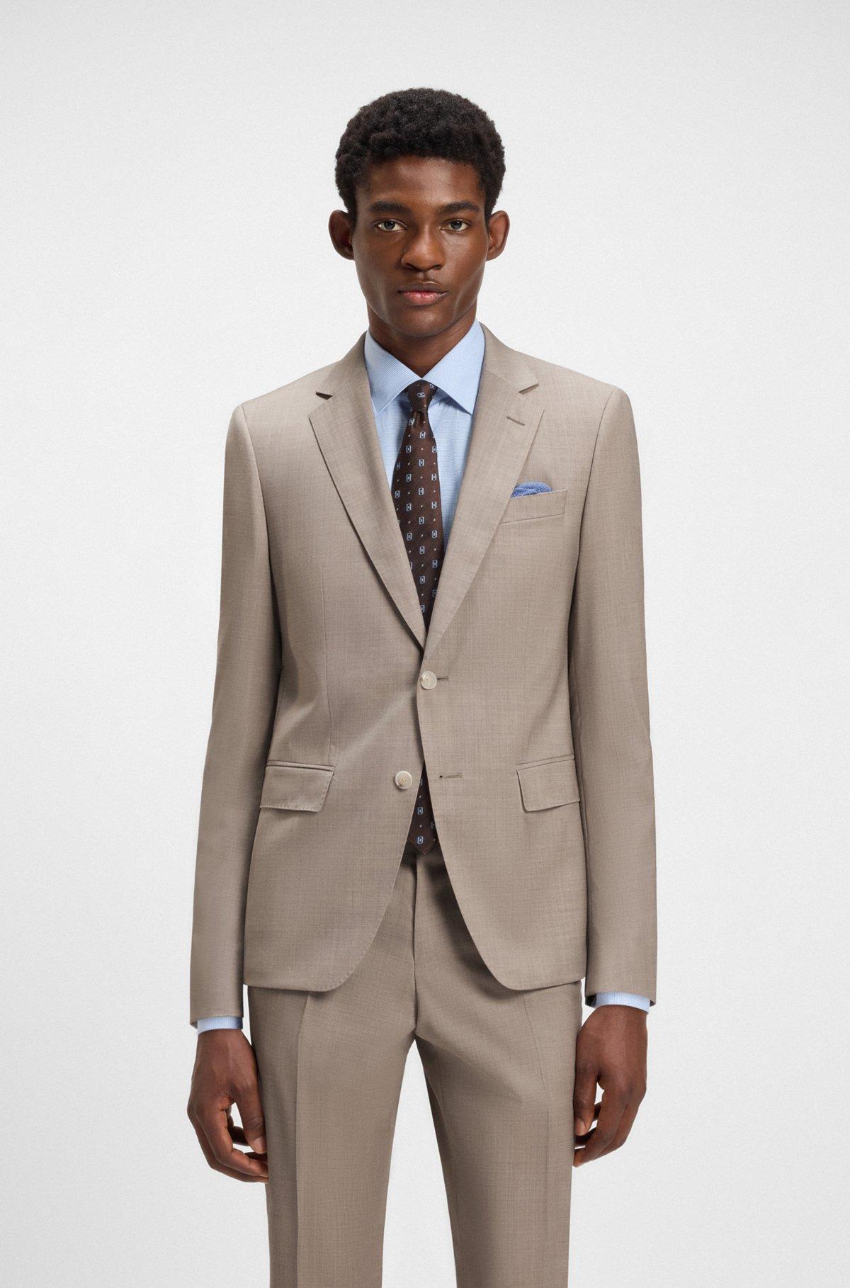 BOSS - Slim-fit three-piece suit in melange wool - Light Beige Product Image