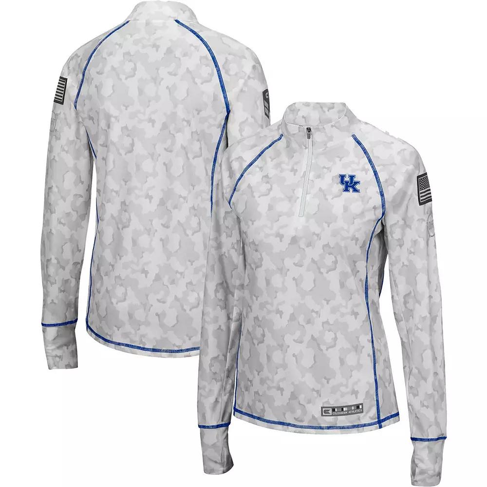 Women's Colosseum White Kentucky Wildcats OHT Military Appreciation Officer Arctic Camo Fitted Lightweight 1/4-Zip Jacket,  Product Image