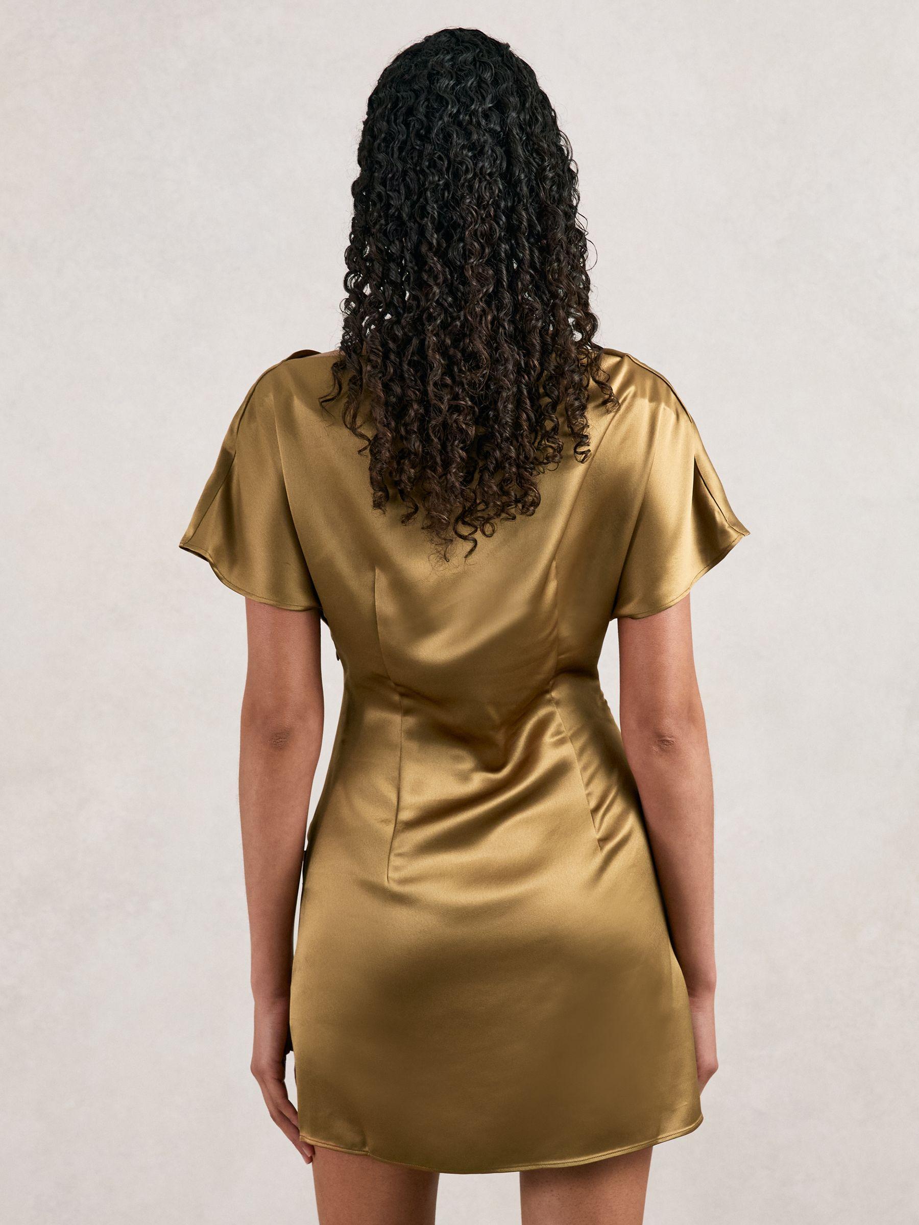 Acler Draped Satin Mini Dress in Gold Moss Product Image