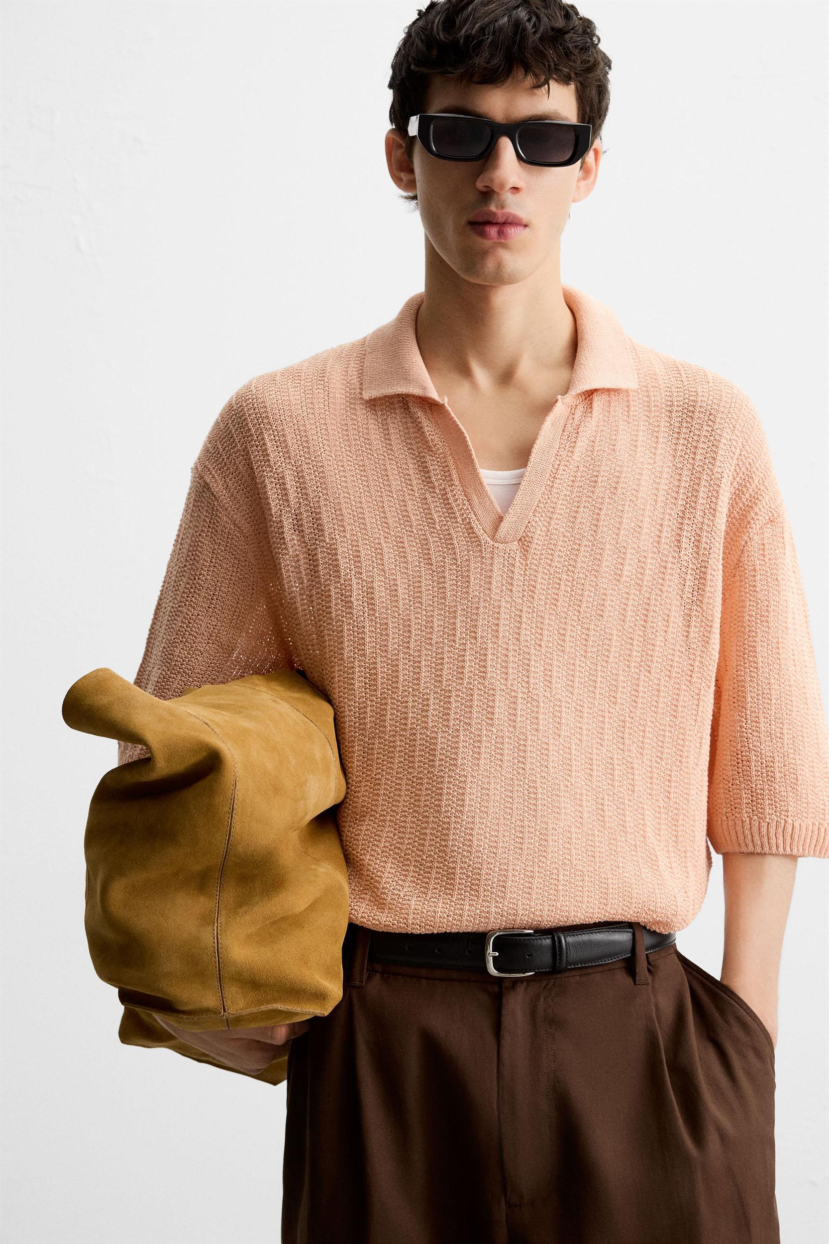 OPEN KNIT POLO SHIRT Product Image