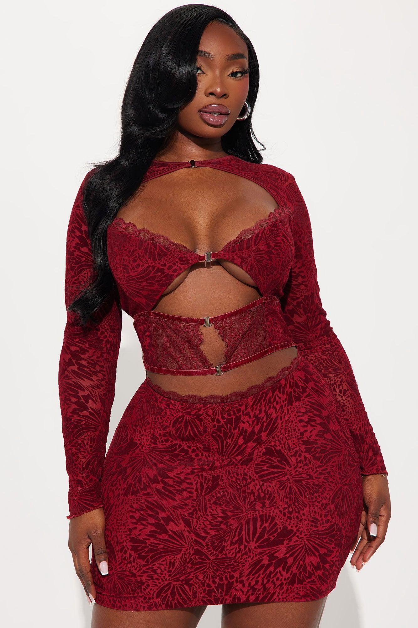 Alexa Longsleeve Mesh Mini Dress - Burgundy Product Image