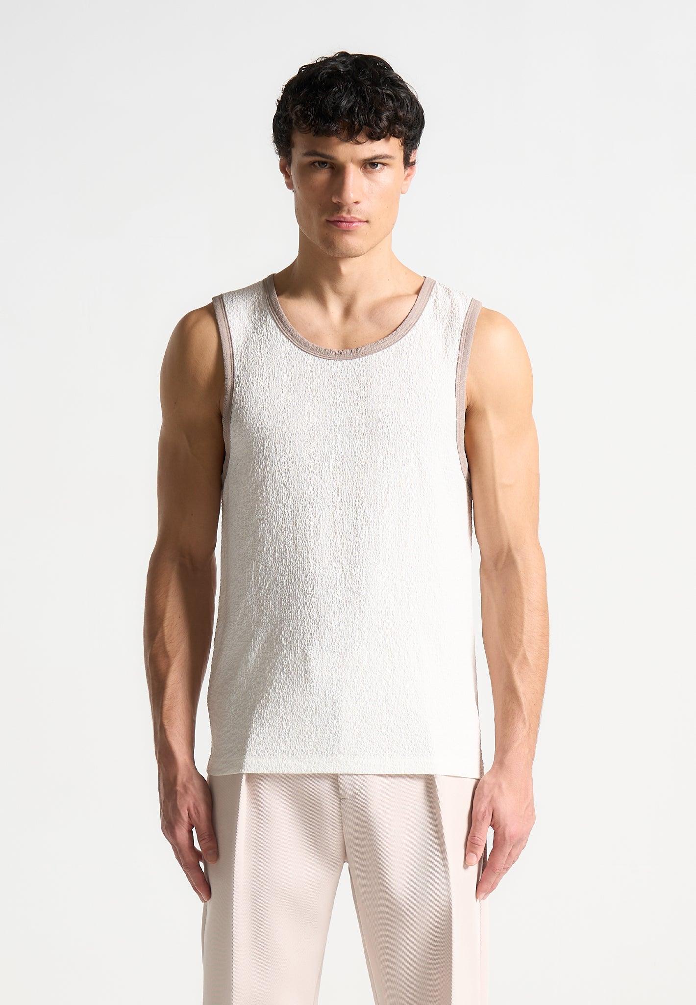 Seersucker Vest - White/Beige Male Product Image