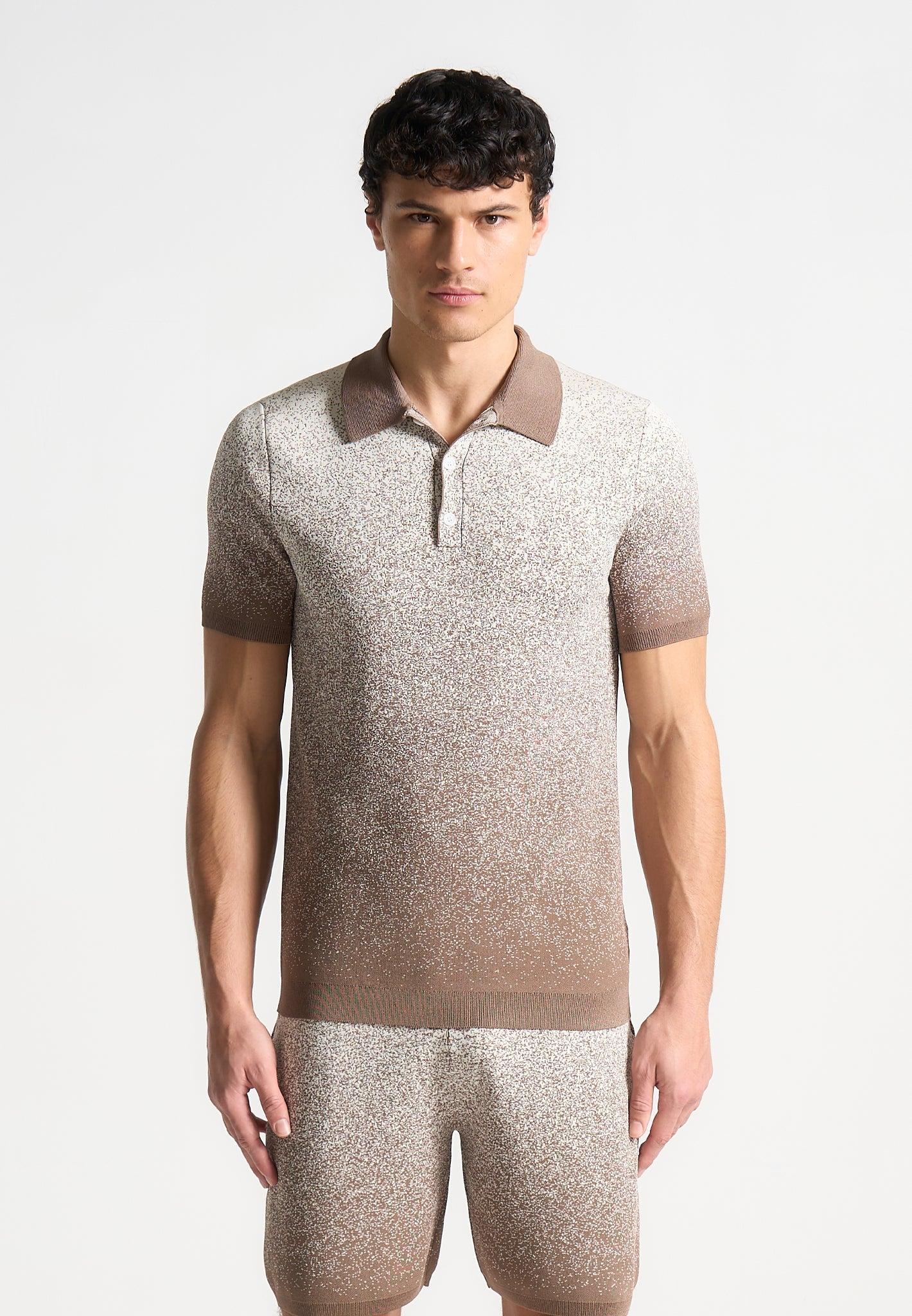 Ombré Knit Polo Top - Taupe/White Male Product Image