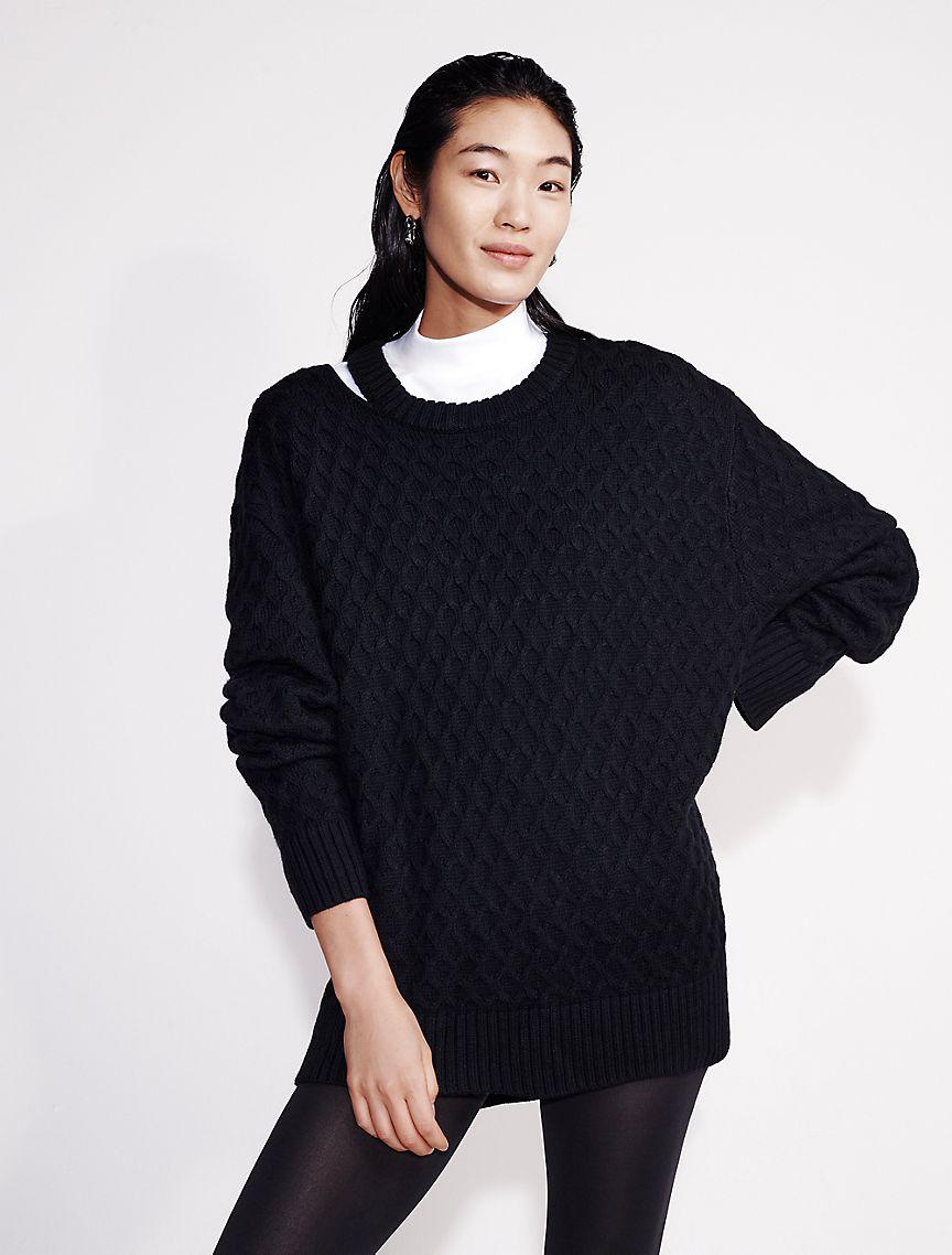 Merino Wool Cable Knit Relaxed Crewneck Sweater Product Image