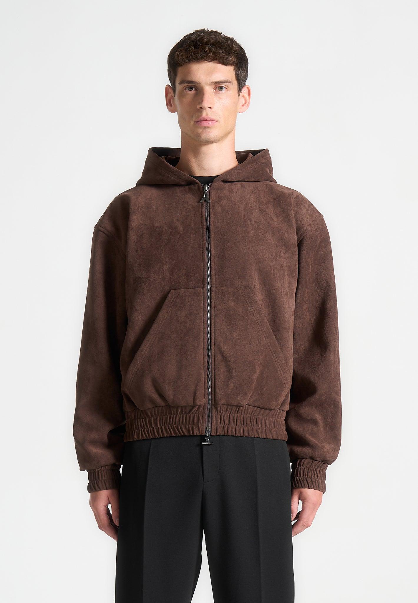 Cropped Suede Hoodie - Brown Male Product Image