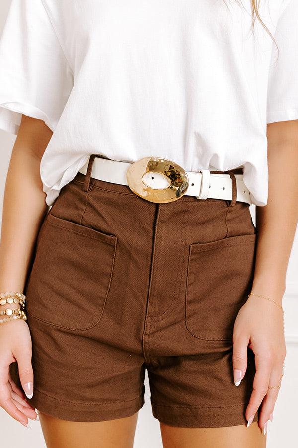 Luxe Lifestyle Faux Leather Belt in White Product Image