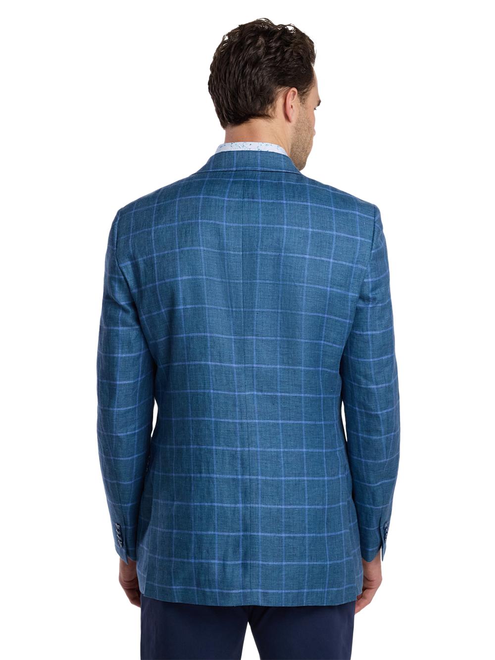 Linen Windowpane Single Breasted Notch Lapel Sport Coat - Blue/aqua Product Image