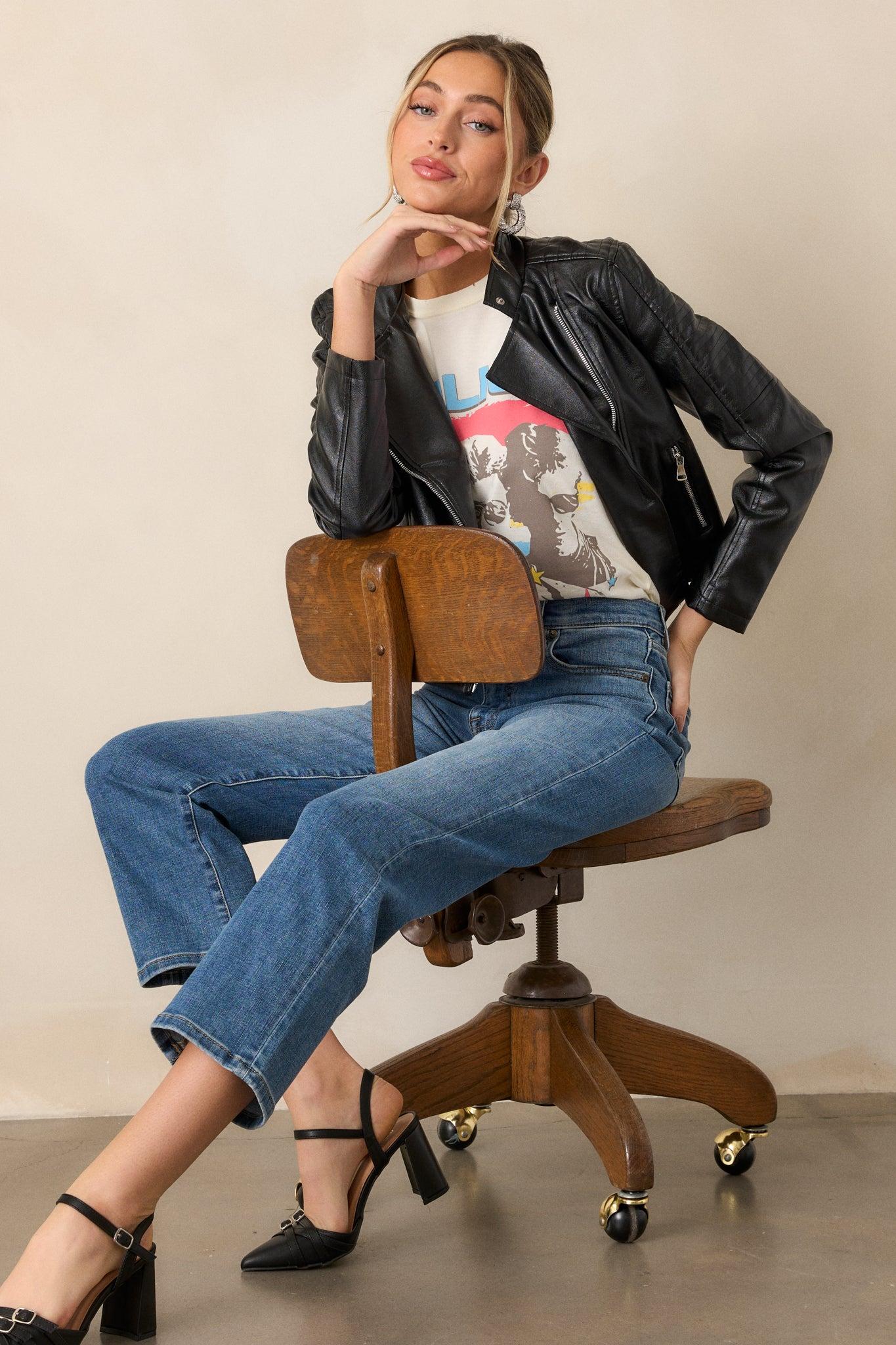 Defying The Odds Black Faux Leather Moto Jacket Product Image