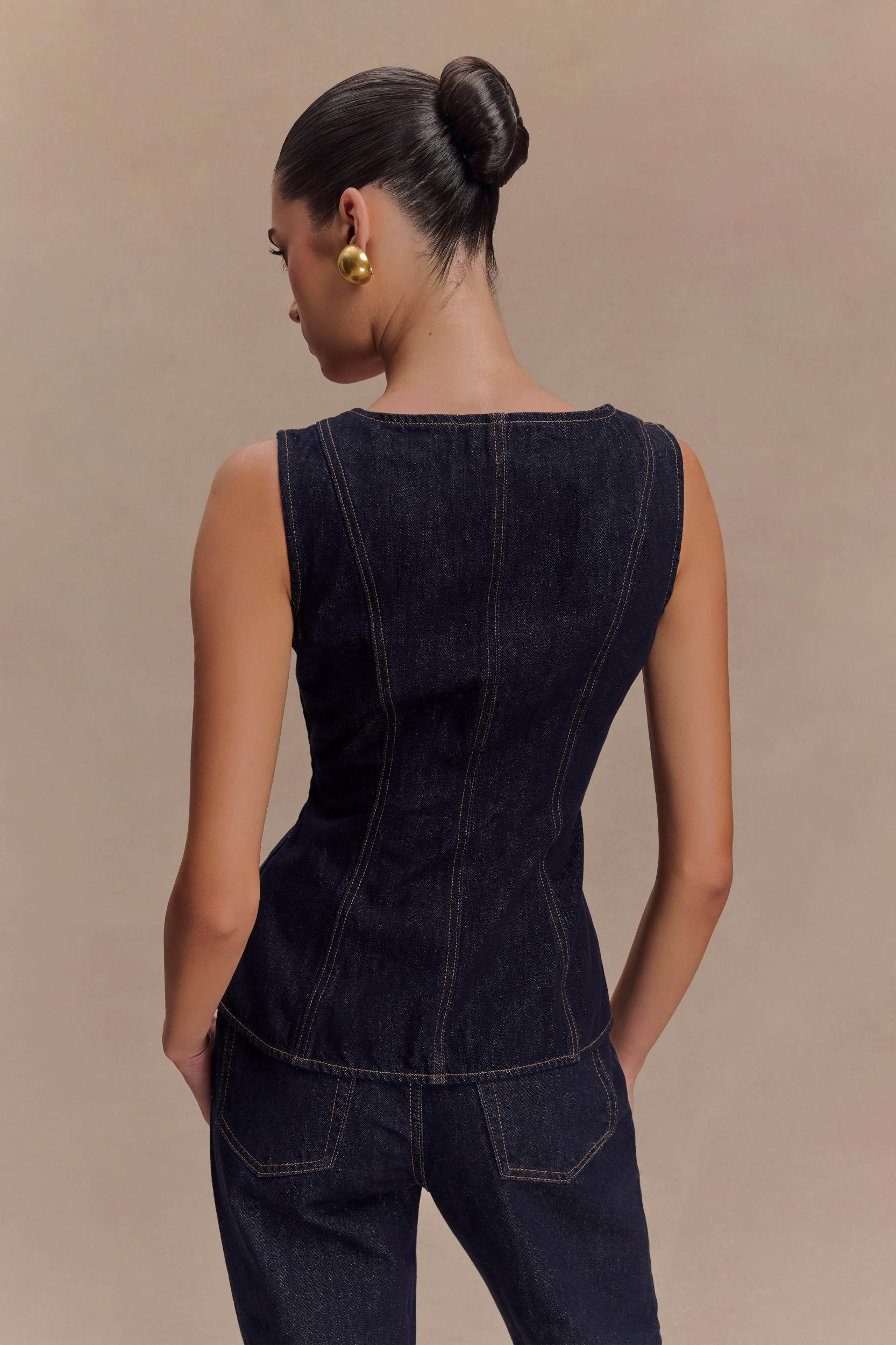 Neve Sleeveless Buttoned Denim Top - Washed Indigo Blue Product Image