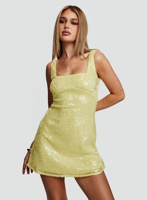 Dasha Mini Dress Yellow Sequin Product Image