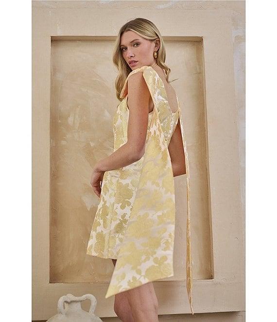 Sugarlips Duson Floral Jacquard Scoop Neck Sleeveless Bow Sash Mini Dress Product Image