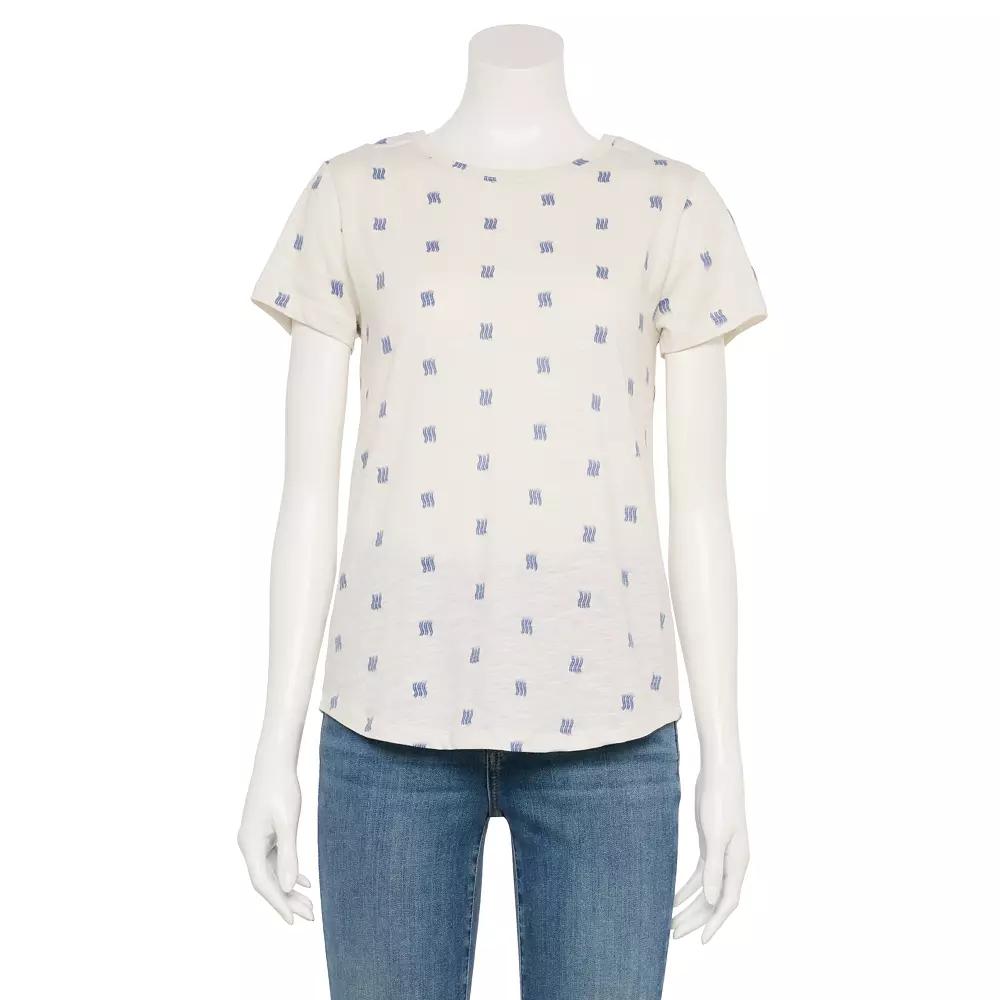 Women's Sonoma Goods For Life® Adaptive Everyday Short Sleeve Crewneck T-Shirt, Size: Small, Blue Cream Dye Product Image