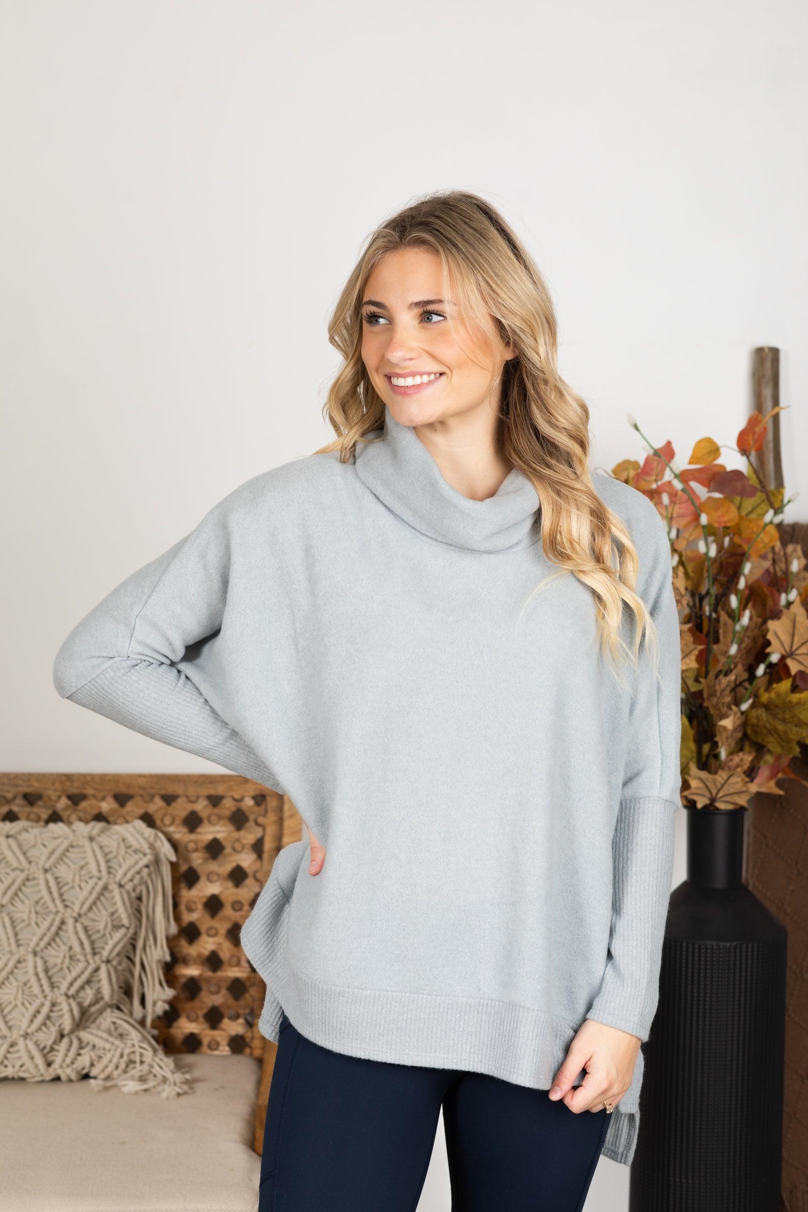 Cowl Neck High-Low Knit Tunic Top Product Image