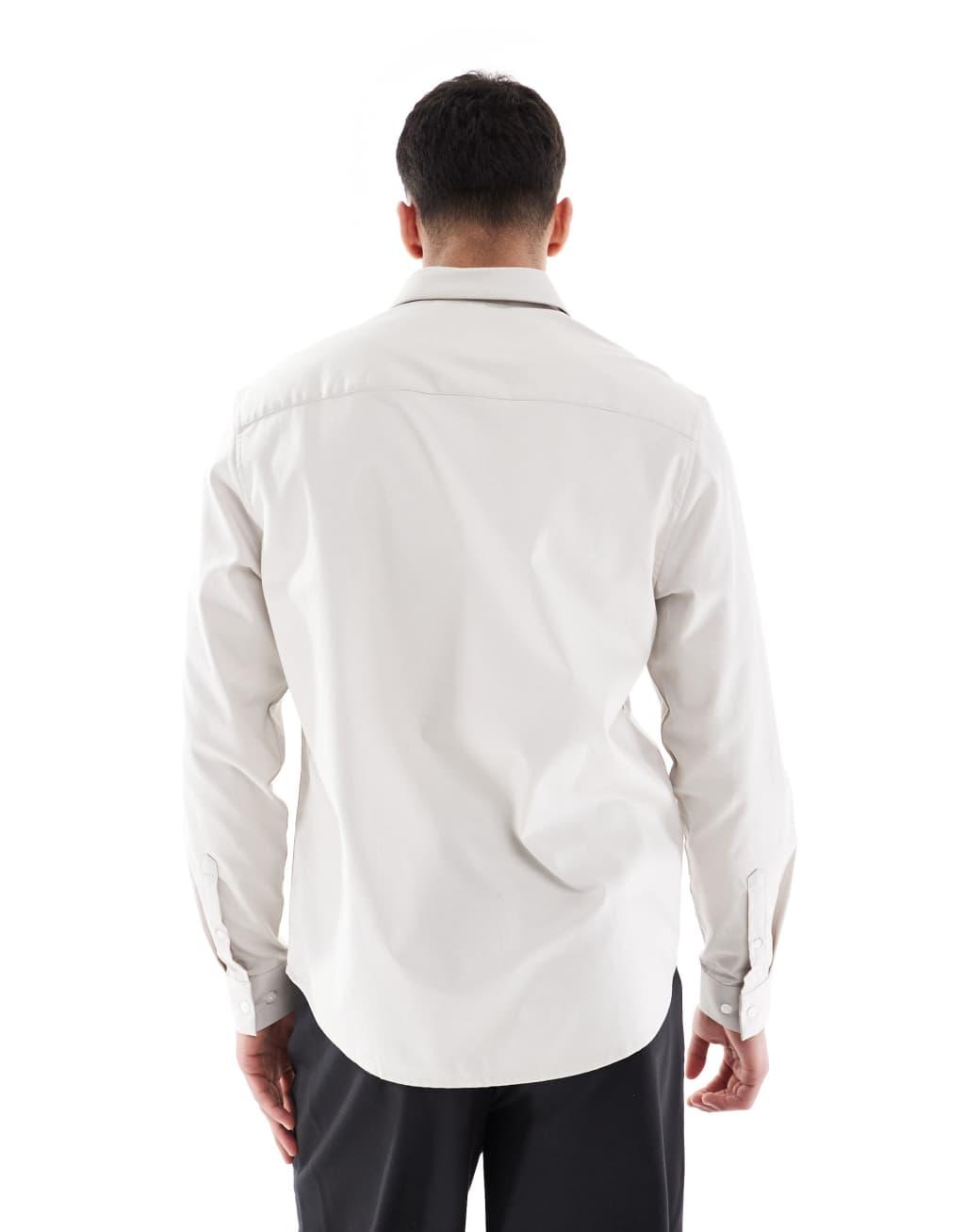 ASOS DESIGN formal easy iron twill regular shirt in stone Product Image