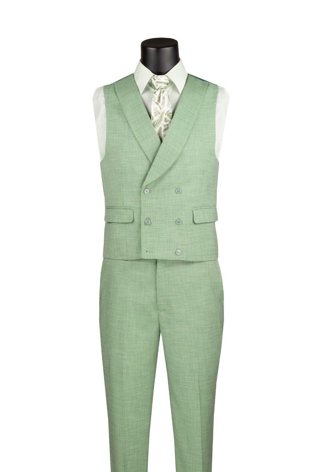 Light Green Modern Fit 3 Piece Suit with Vest and Adjustable Waistband Pants Product Image