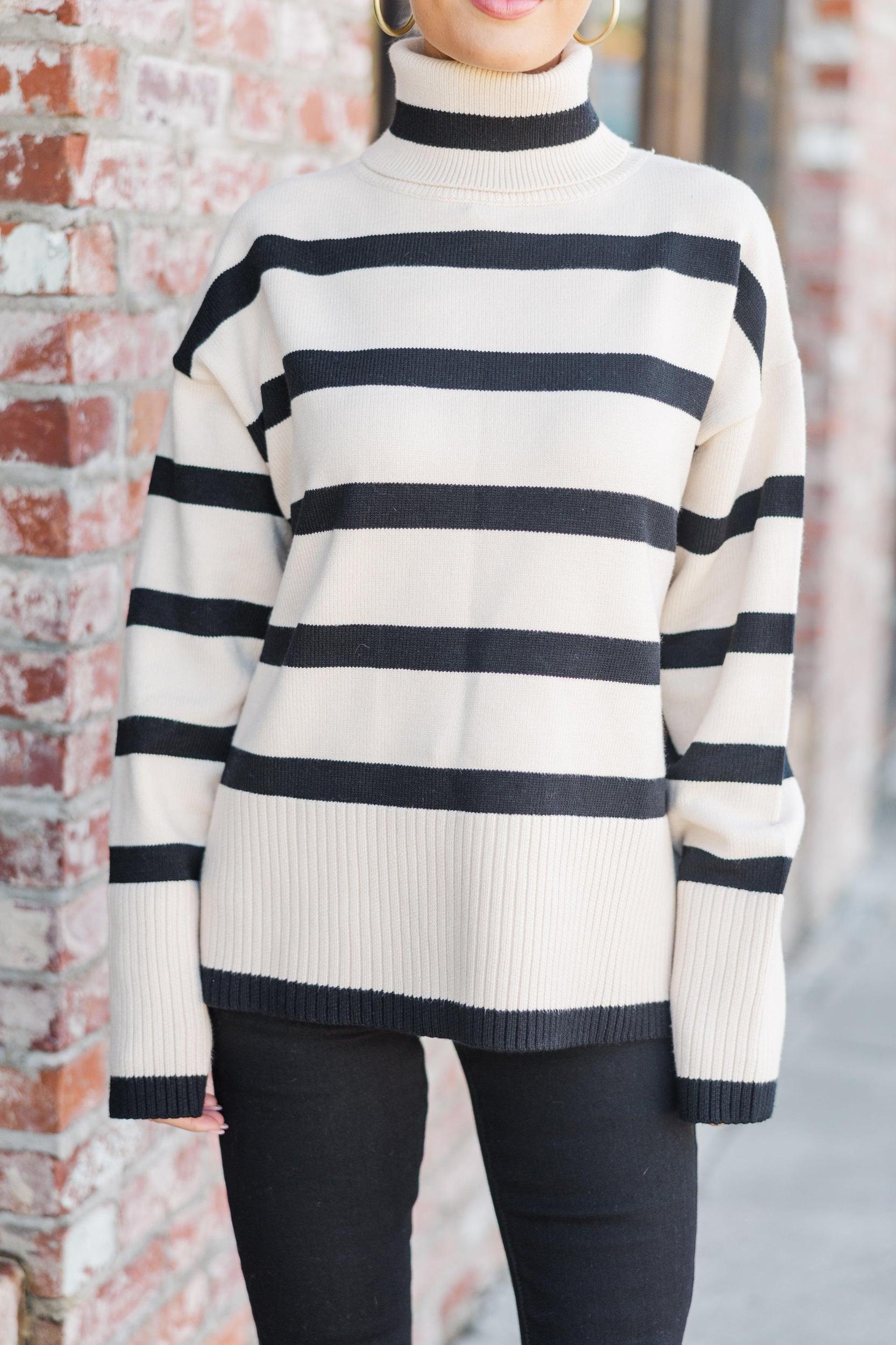 Have Your Fun Natural Striped Turtleneck Sweater Female Product Image