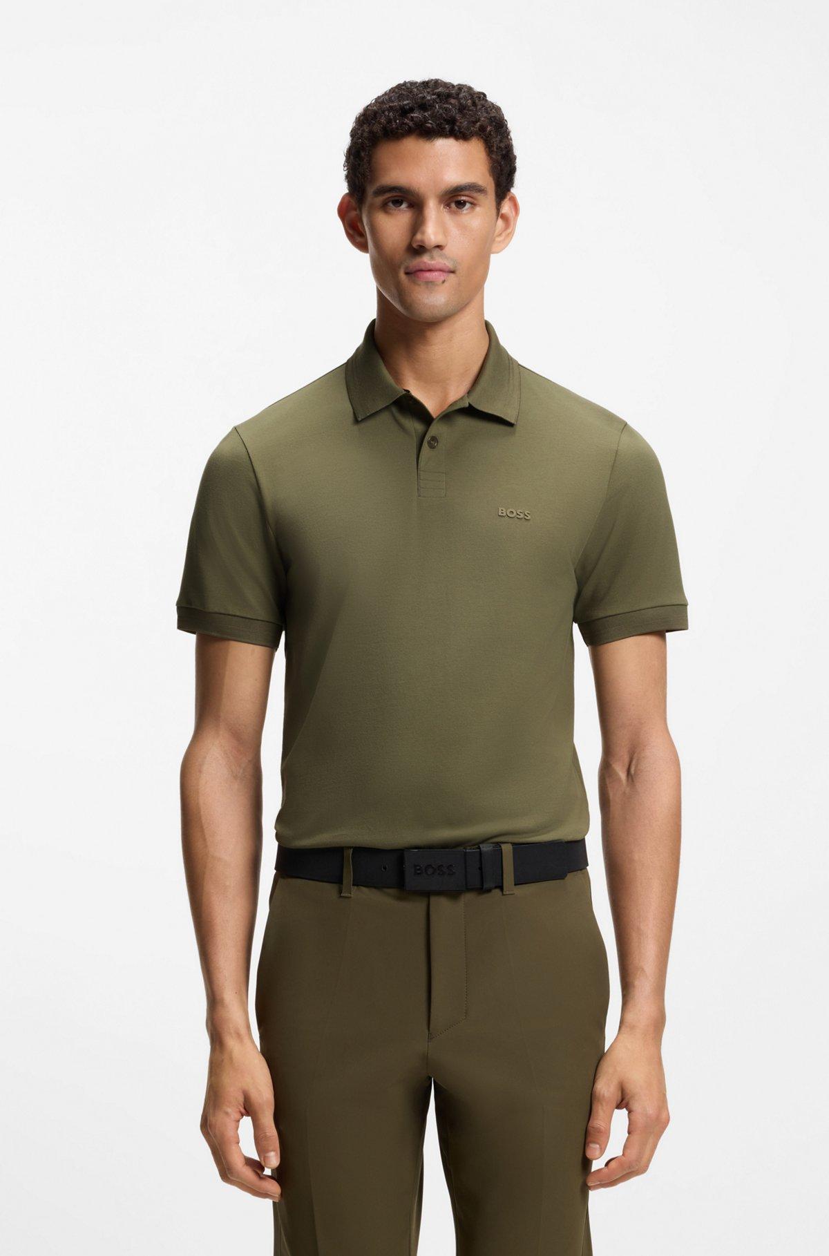Stretch-cotton slim-fit polo shirt with branding and stripes Product Image