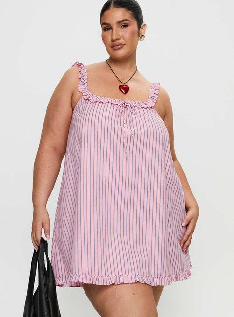 Zalina Babydoll Mini Dress Pink Stripe Curve Product Image