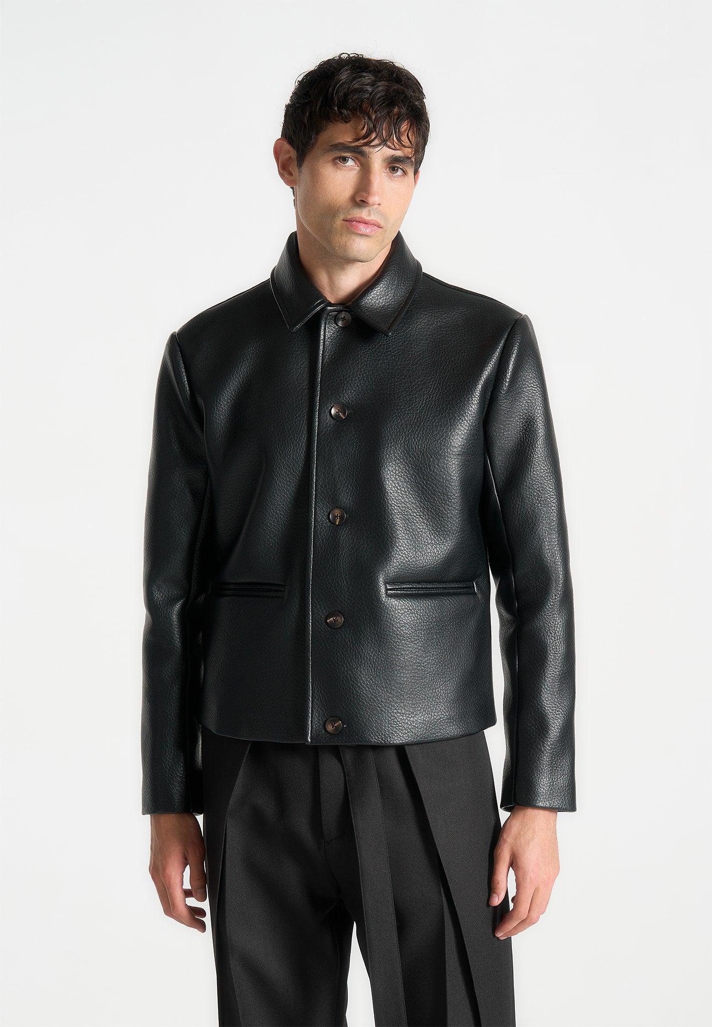 Pebbled Leather Jacket - Black Male Product Image