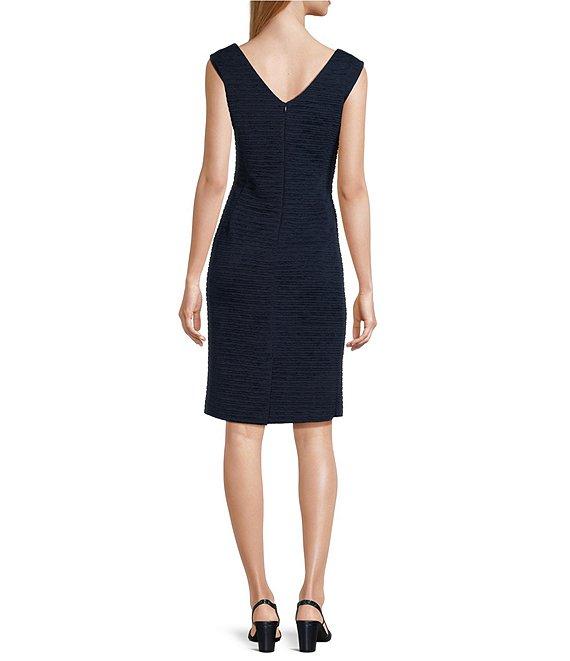 Le Bos Round Neck 3/4 Sleeve Embroidered Mesh Trim Textured 2-Piece Jacket Dress Product Image