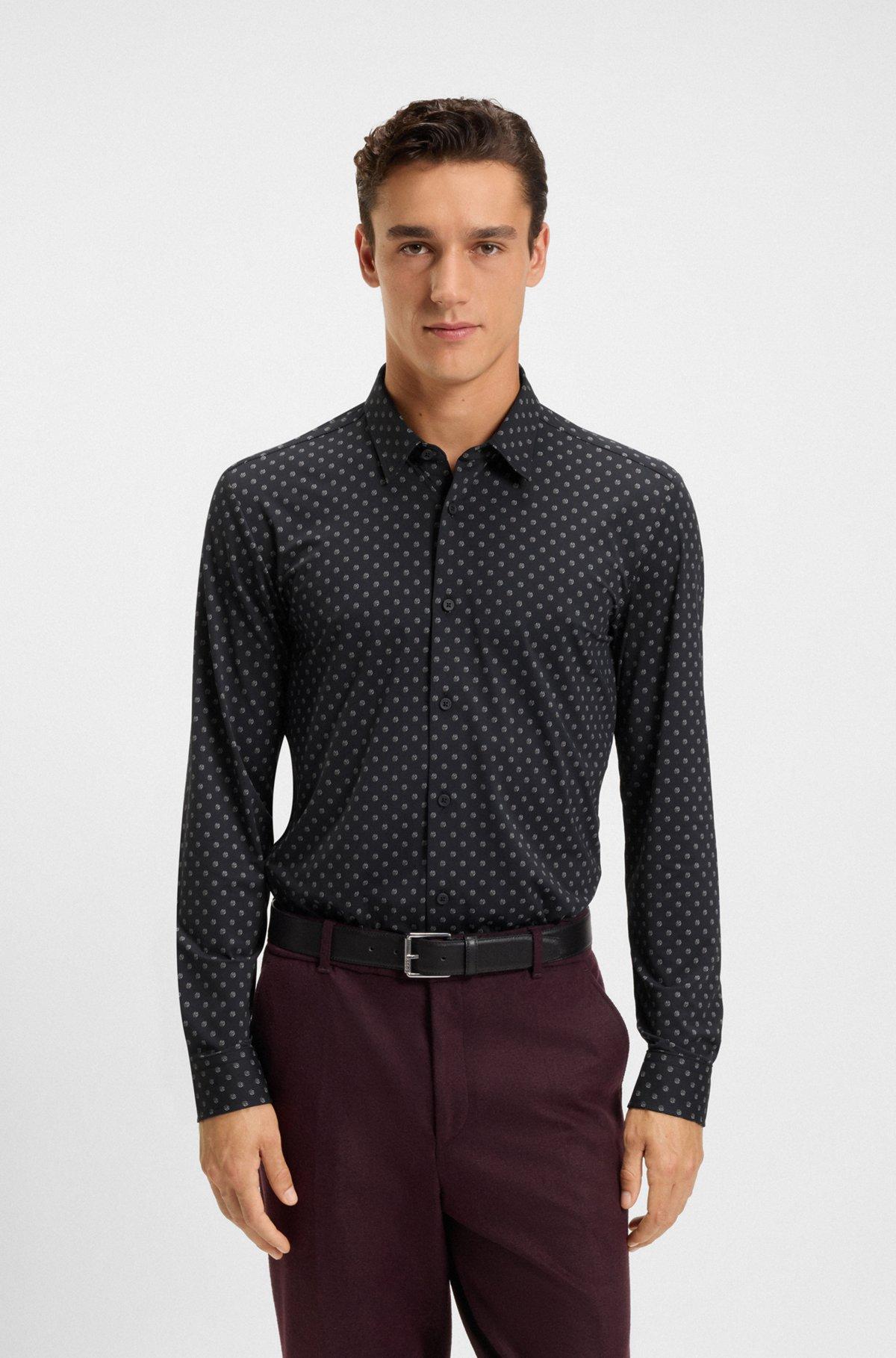 Slim-fit shirt in printed performance-stretch Italian fabric Product Image