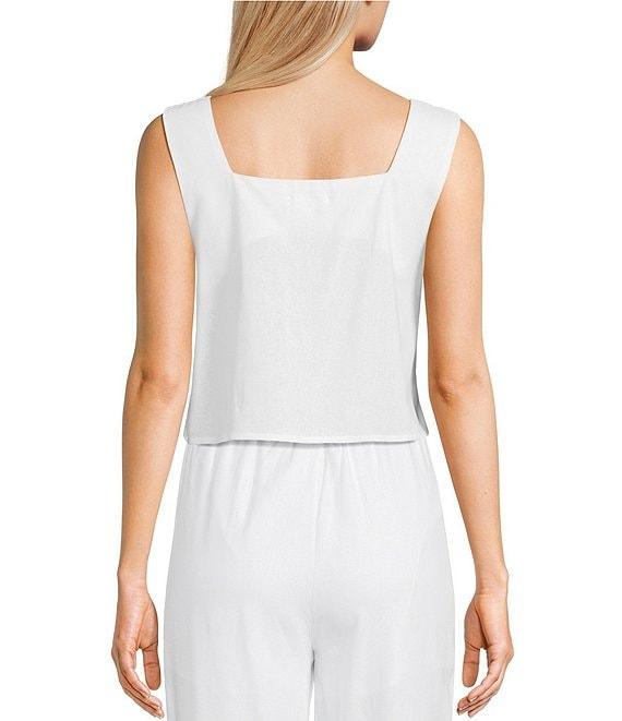 Blu Pepper Linen Blend Square Neck Cropped Coordinating Tank Top Product Image