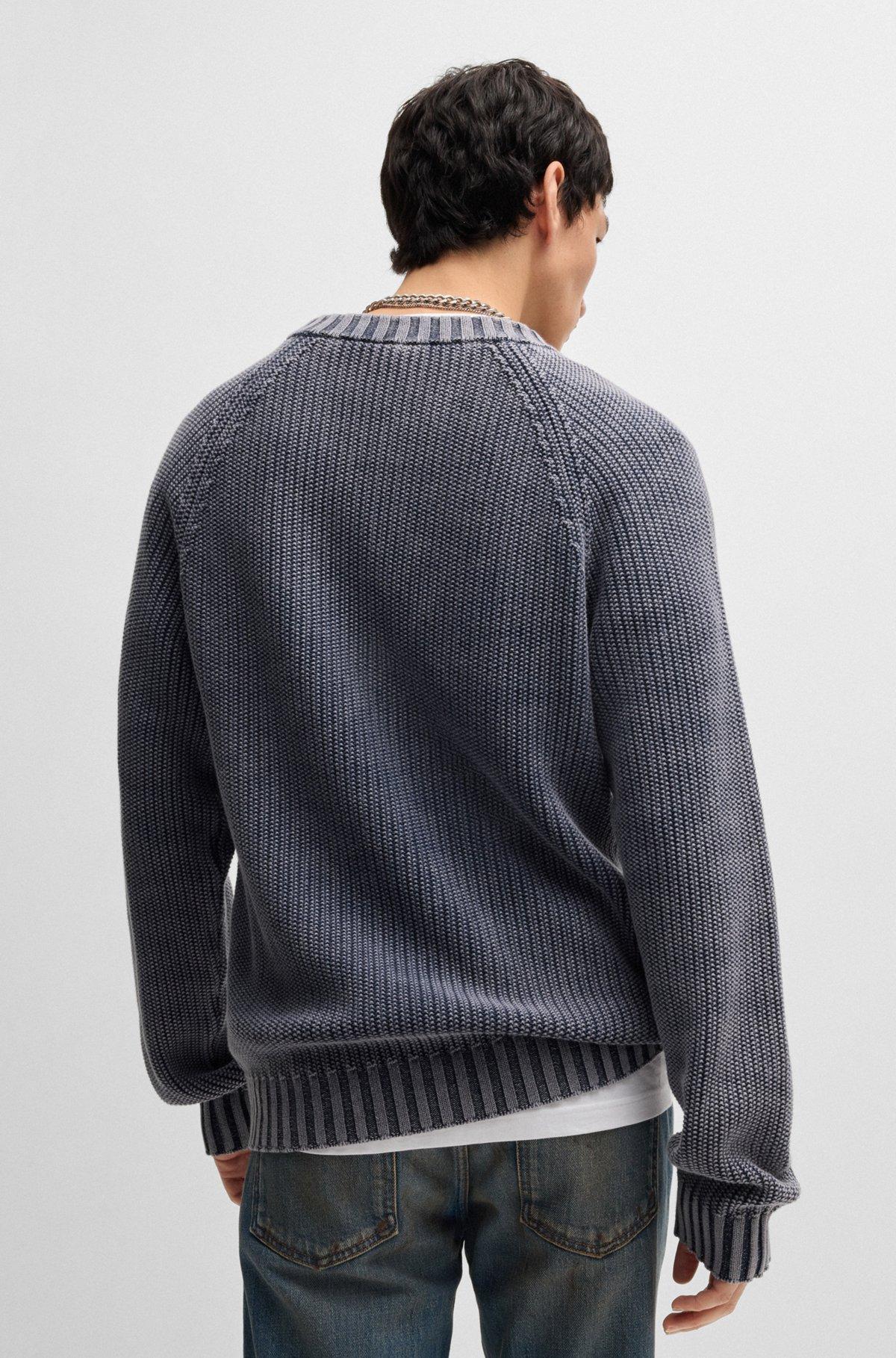 Rib-knit cotton sweater with Happy HUGO logo badge Product Image