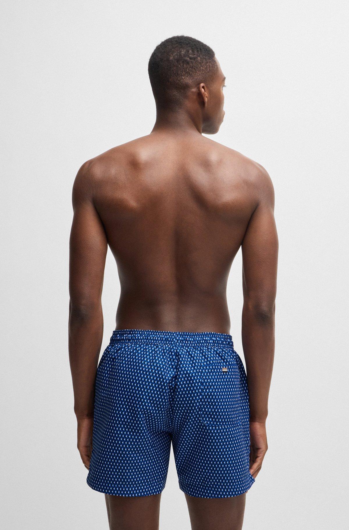 BOSS - Drawstring-waist swim shorts with all-over print - Blue Product Image