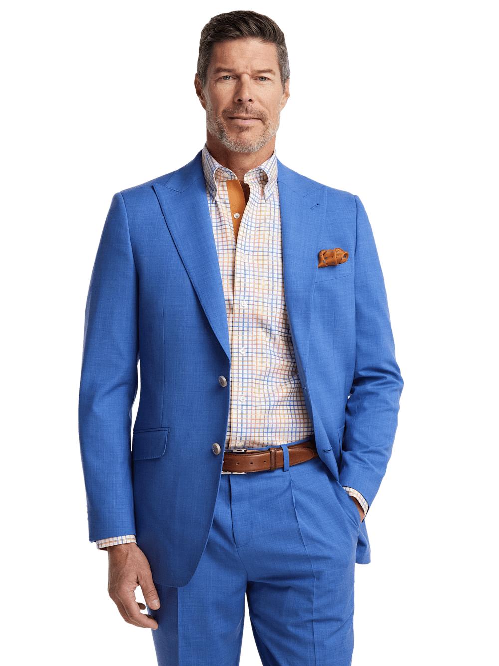 Wool Stretch Bengaline Peak Lapel Suit Jacket - French Blue Product Image