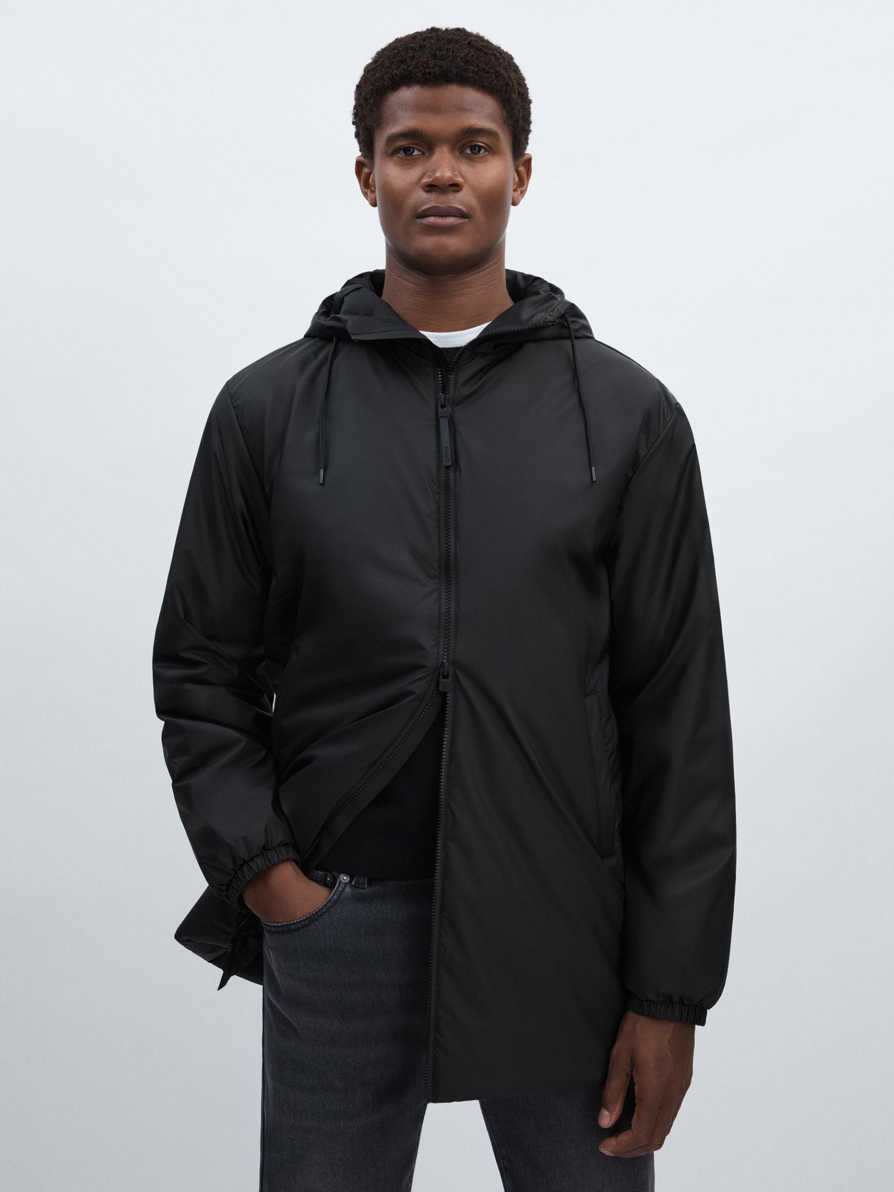 Rains Long Hooded Insulated Jacket in Black Product Image
