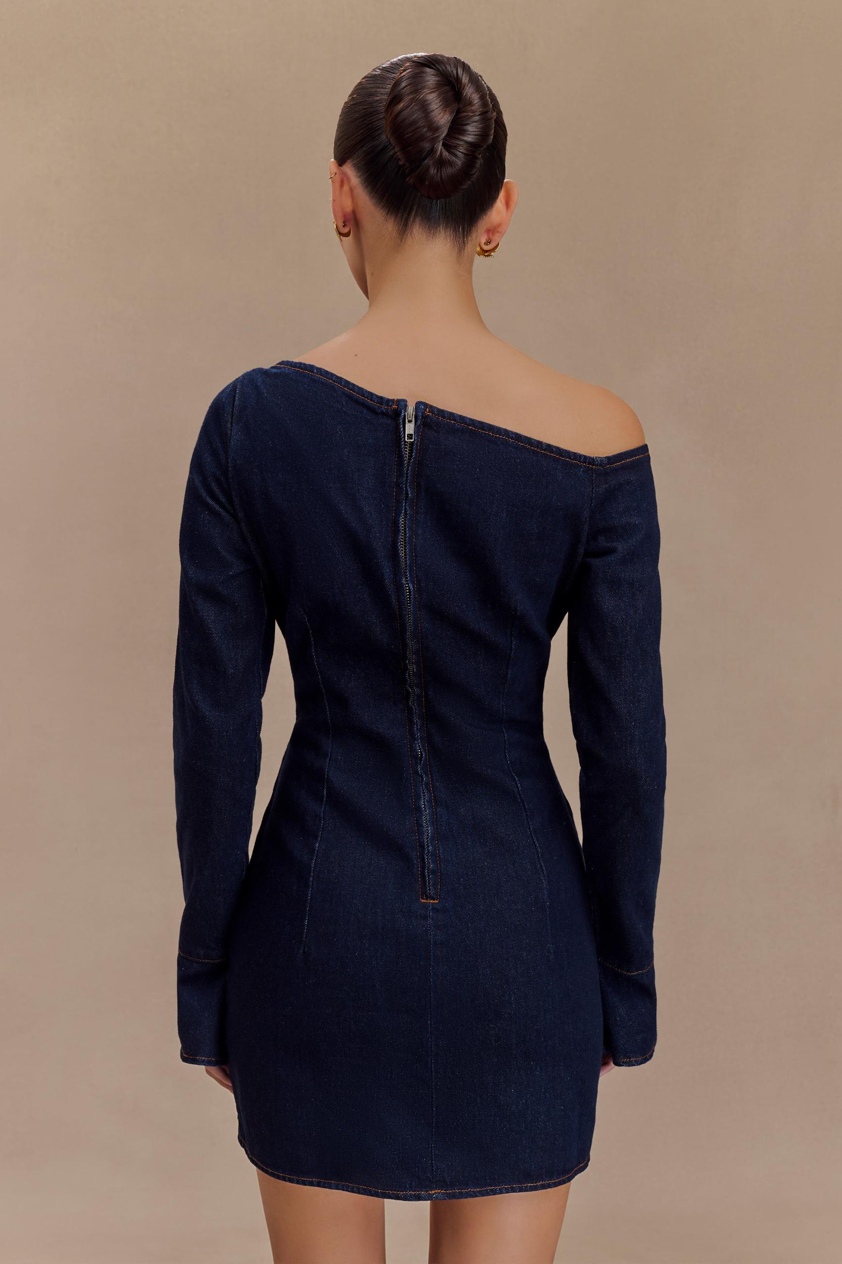 Cece Denim Mini Dress With Ties - Indigo Blue Product Image