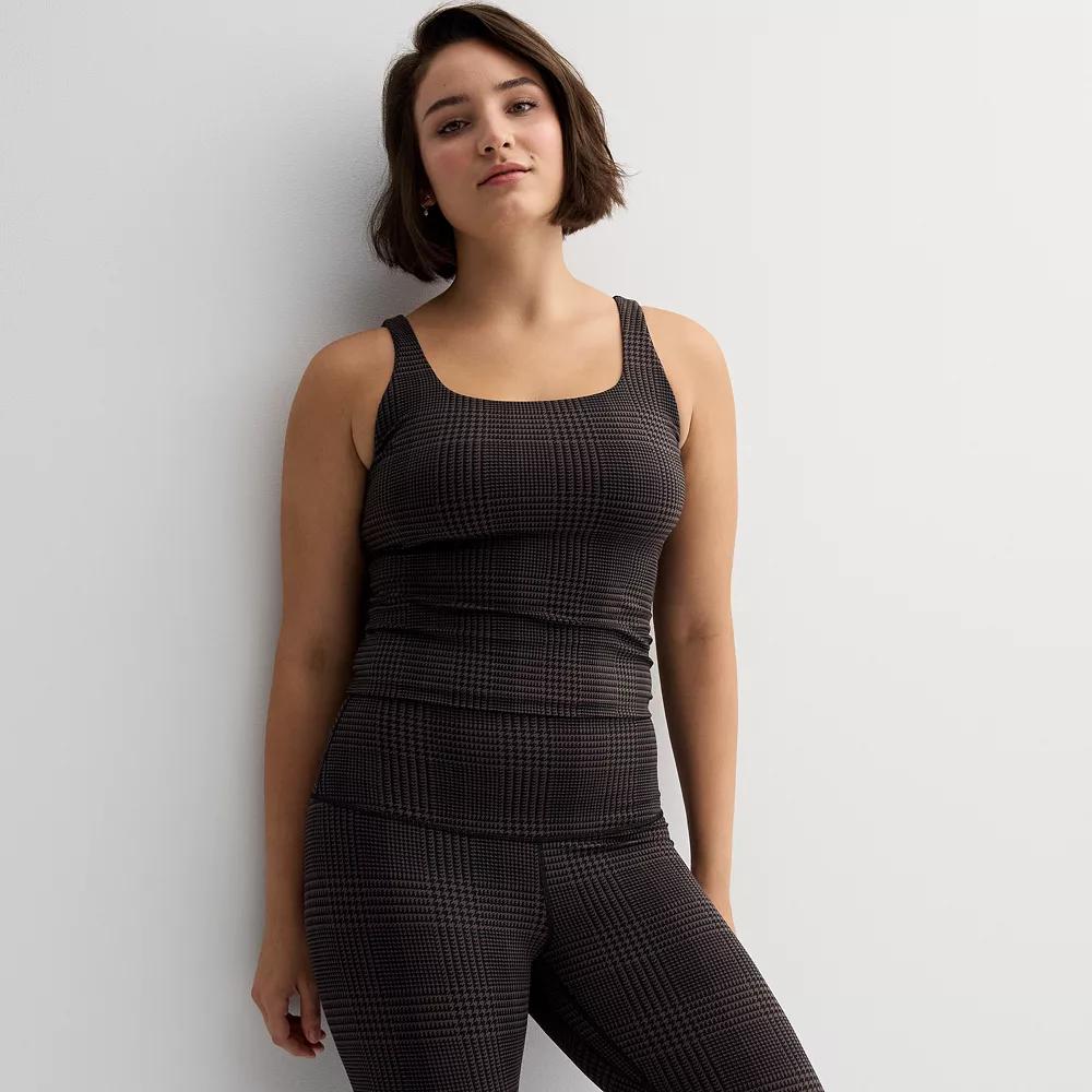 Women's FLX Affirmation Square Neck Tank Top, Size: Large, Brown Plaid Product Image