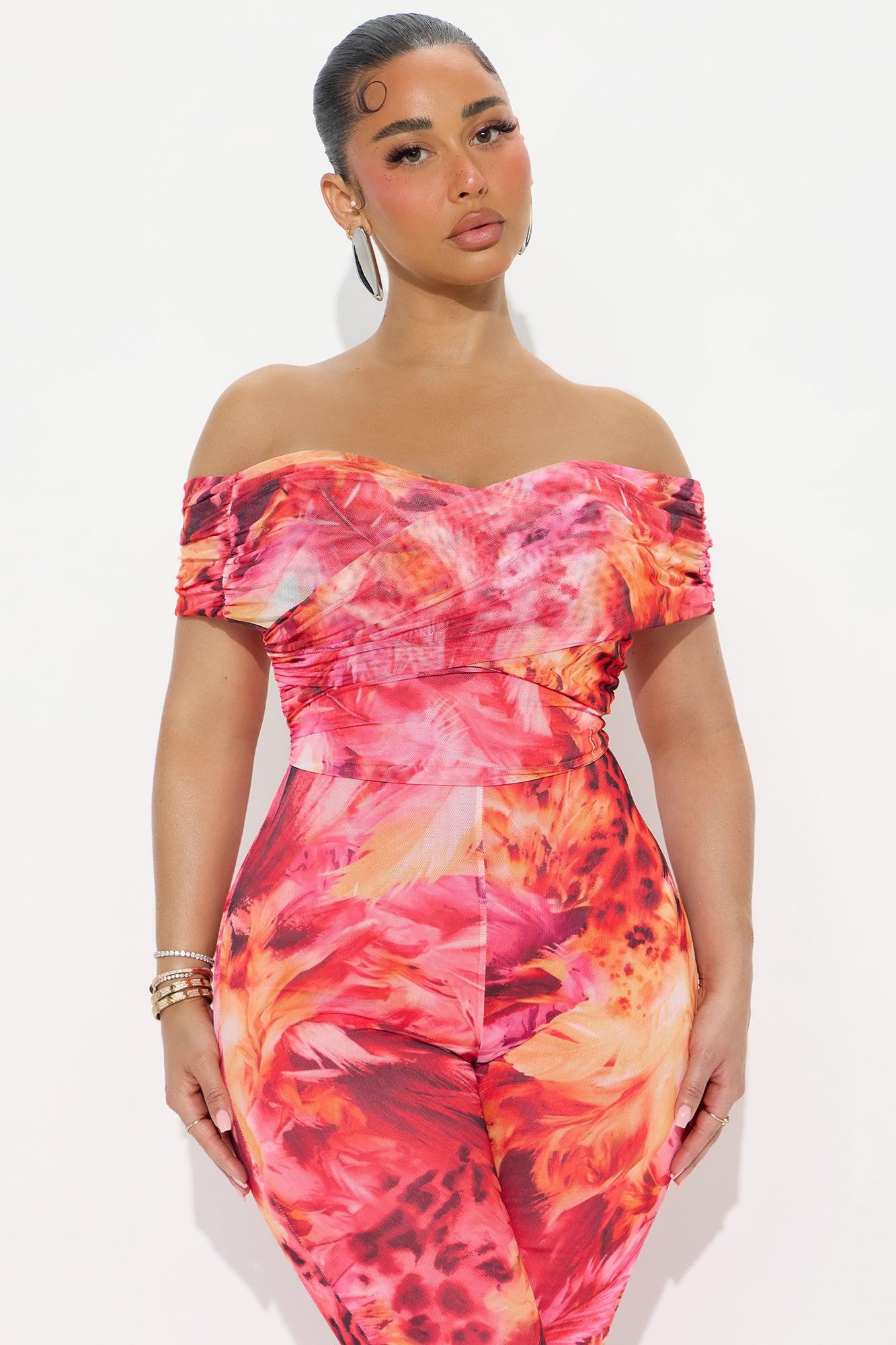 Vacation Countdown Mesh Jumpsuit - Pink/combo Product Image