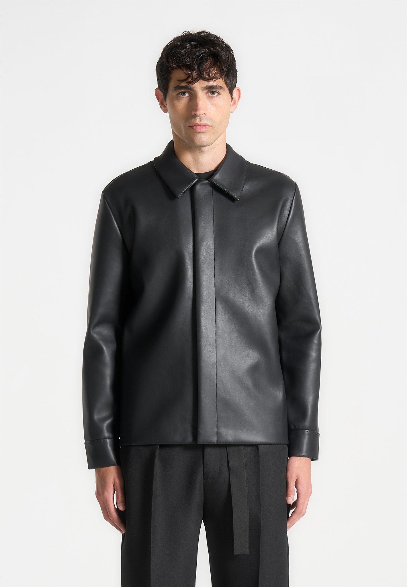 Minimal Leather Shirt - Black Male Product Image