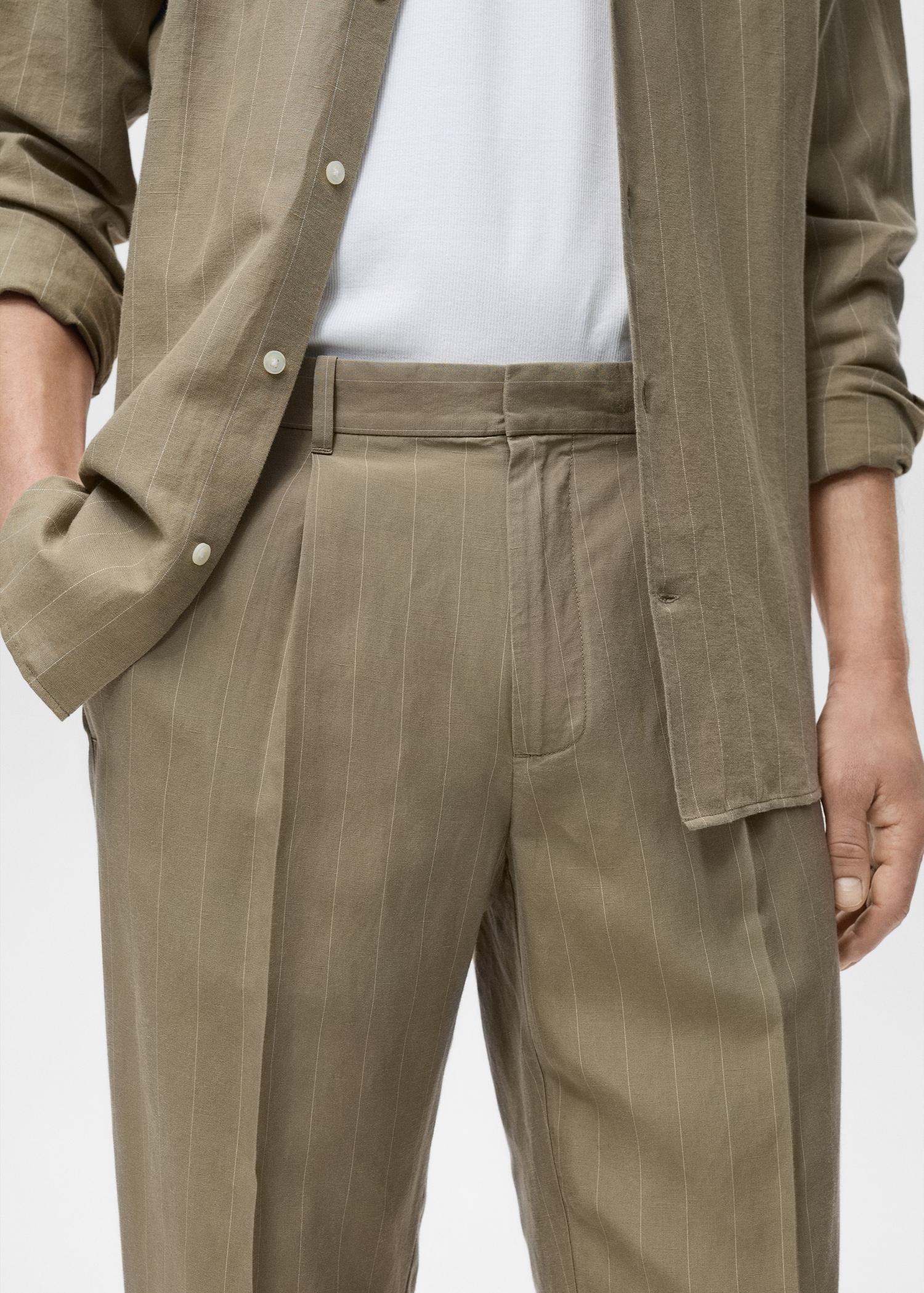 Pinstripe linen pants - Men | MANGO USA Product Image