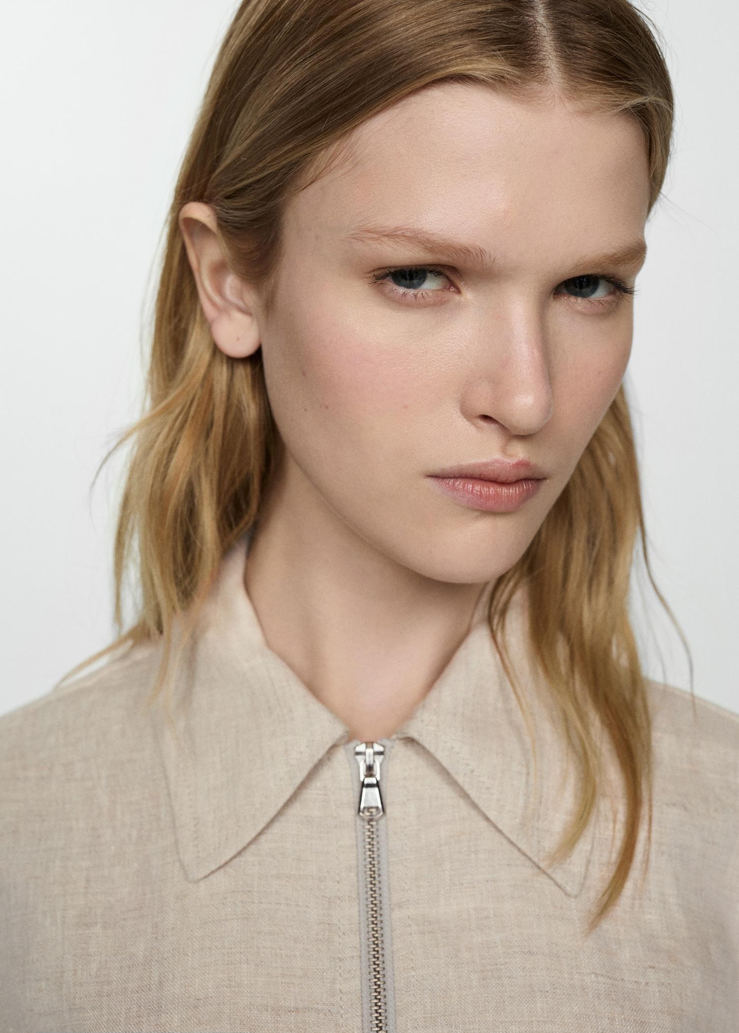 100% linen jacket with zip - Women | MANGO USA Product Image