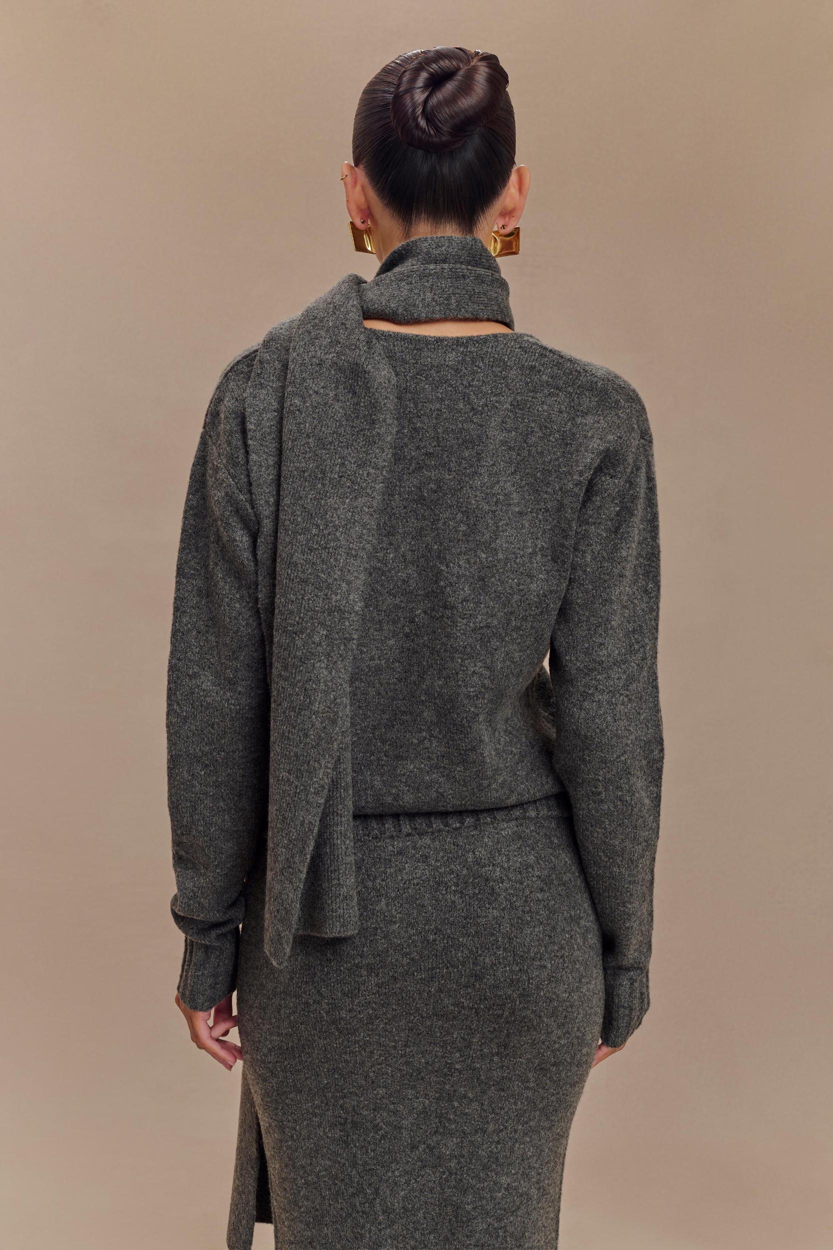 Ella V Neck Knit Jumper With Scarf - Charcoal Marle Product Image