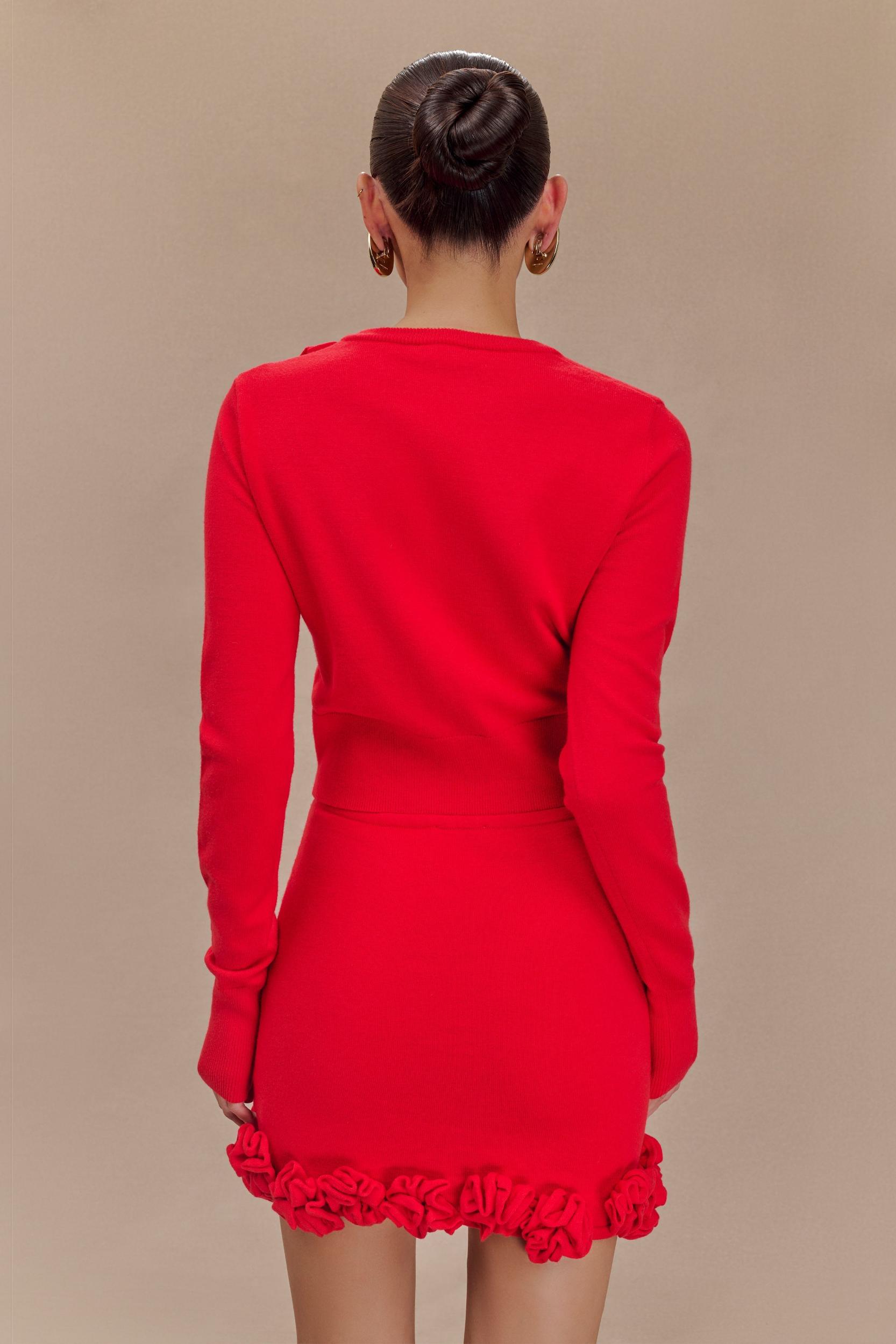 Gianna Knit Cardigan With Flowers - Red Product Image