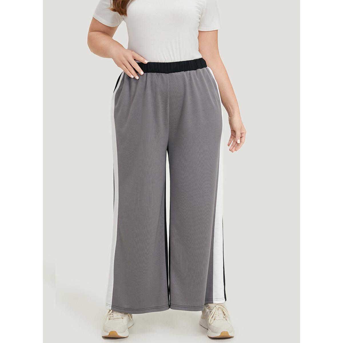 Contrast Patchwork Pocket High Rise Sweatpants Black Plus Size Women Casual Dailywear Contrast 18-20/2X Bloomchic Product Image