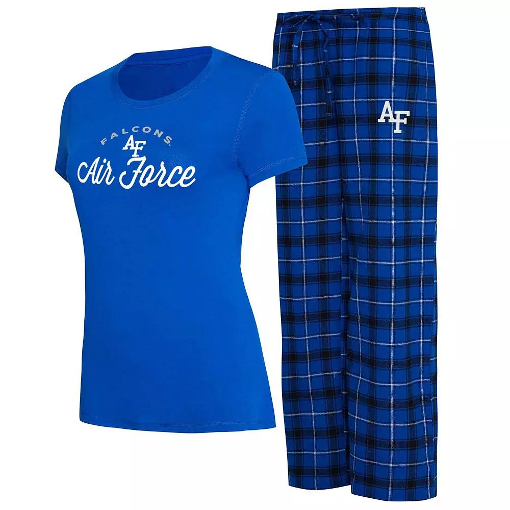 Women's Concepts Sport Royal/Black Air Force Falcons Arctic T-Shirt & Flannel Pants Sleep Set, Size: 3XL, Afa Blue Product Image